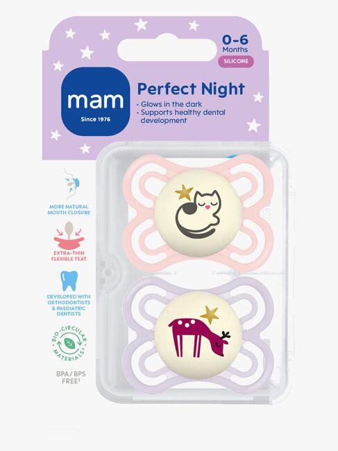 MAM Perfect Night Schnuller Silikon 2er-Pack 0-6m, Rosa
