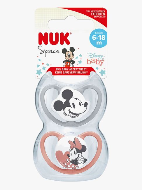 NUK Space Micky Maus Schnuller 2er-Pack Silikon Größe 2, Red/Grey