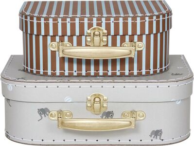OYOY Mini Suitcase Elephant & Stripe Aufbewahrungstasche, Pale Blue