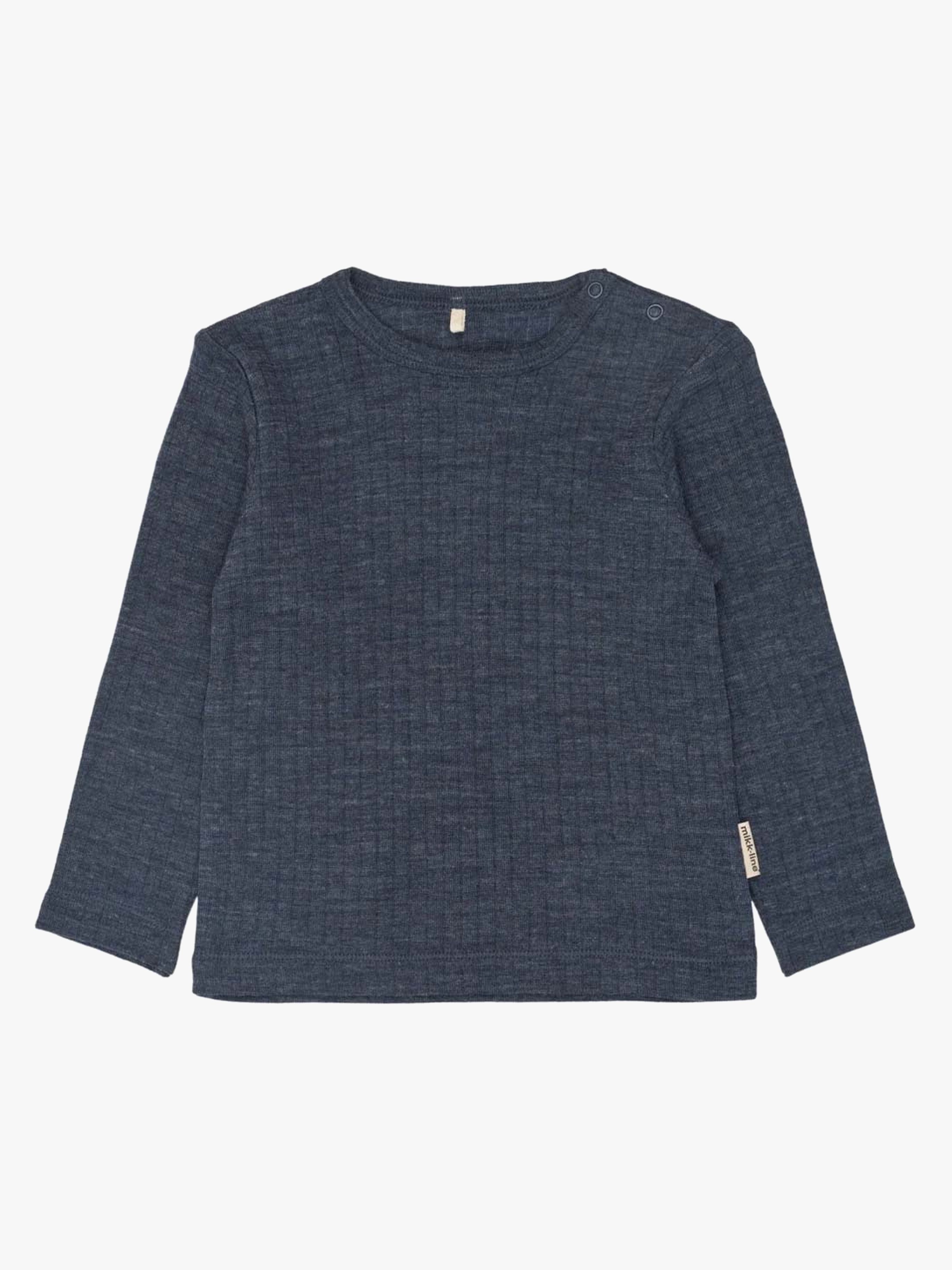 Mikk-Line Langärmliges T-Shirt Kinder Merinowolle, Melange Blue Nights, 122