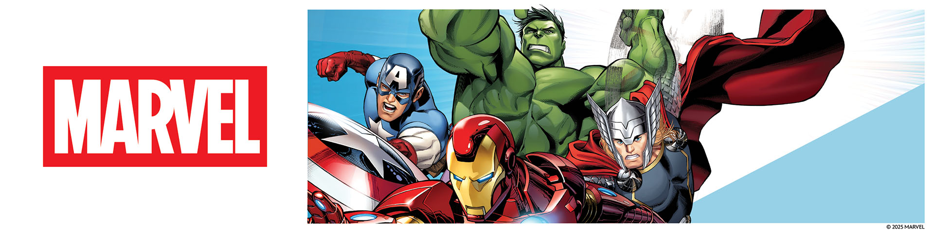 Vier Marvel-Superhelden, mit dem Text 'MARVEL'.