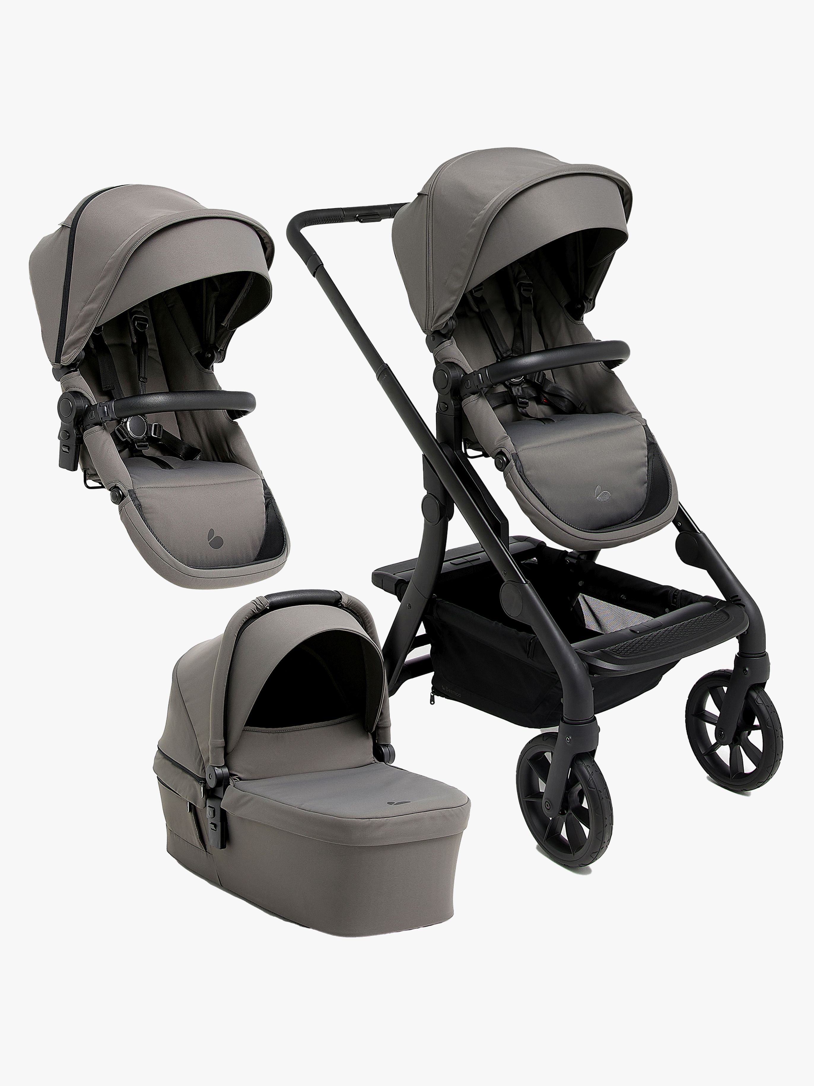 Pro Max Geschwisterwagen Inkl. Liegewanne, Mocha Grey, Doppelkinderwagen