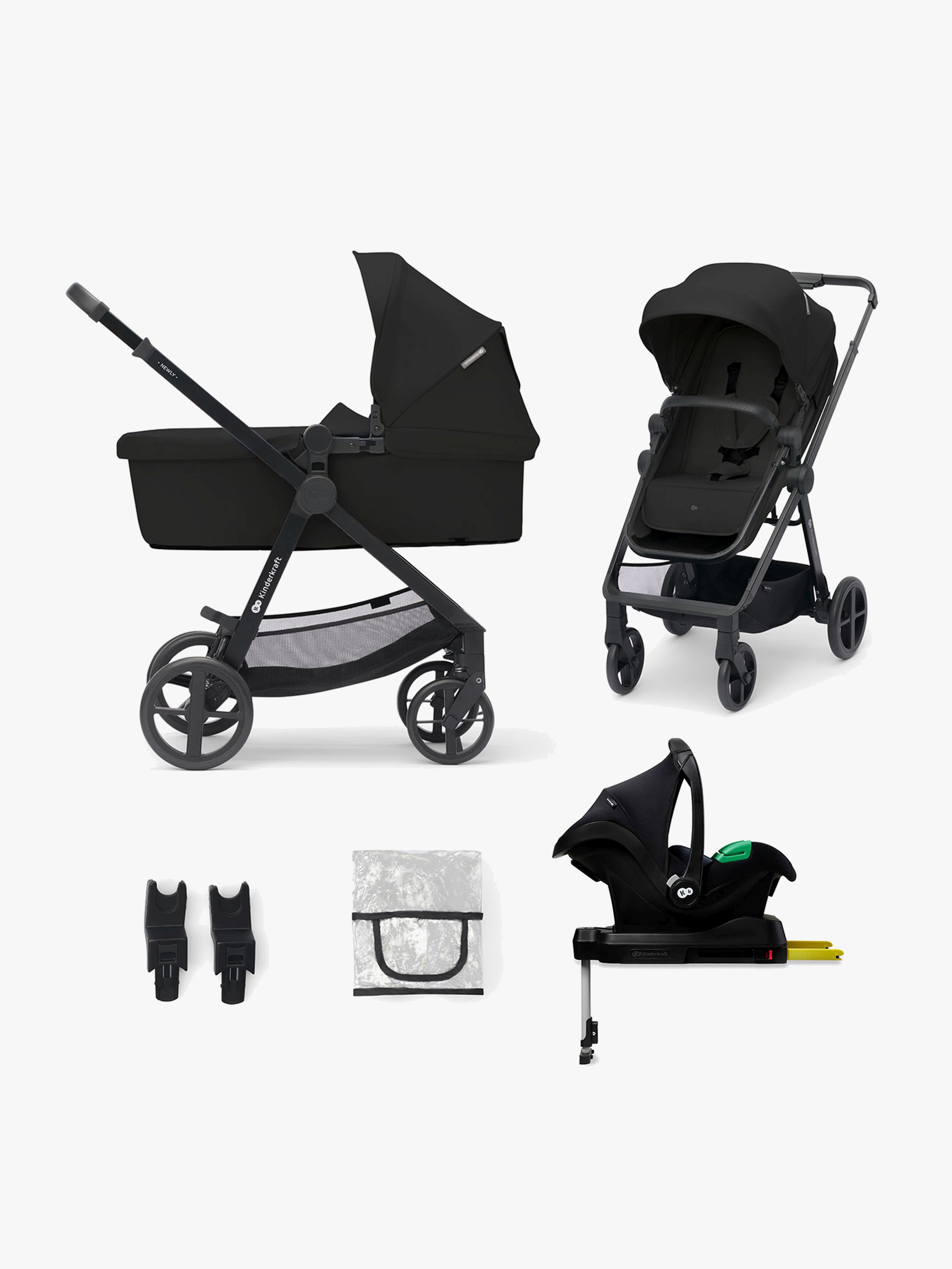 Kinderkraft NEWLY Mink Pro Kombikinderwagen 4-in-1, Classic Black, Kinderwagen, 2 in 1