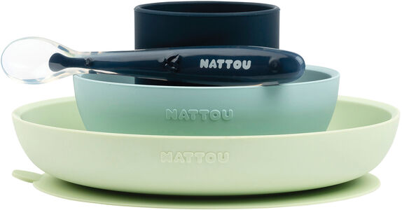 Nattou Soft Silicone Geschirrset 4 Teile ,Grün/Marine