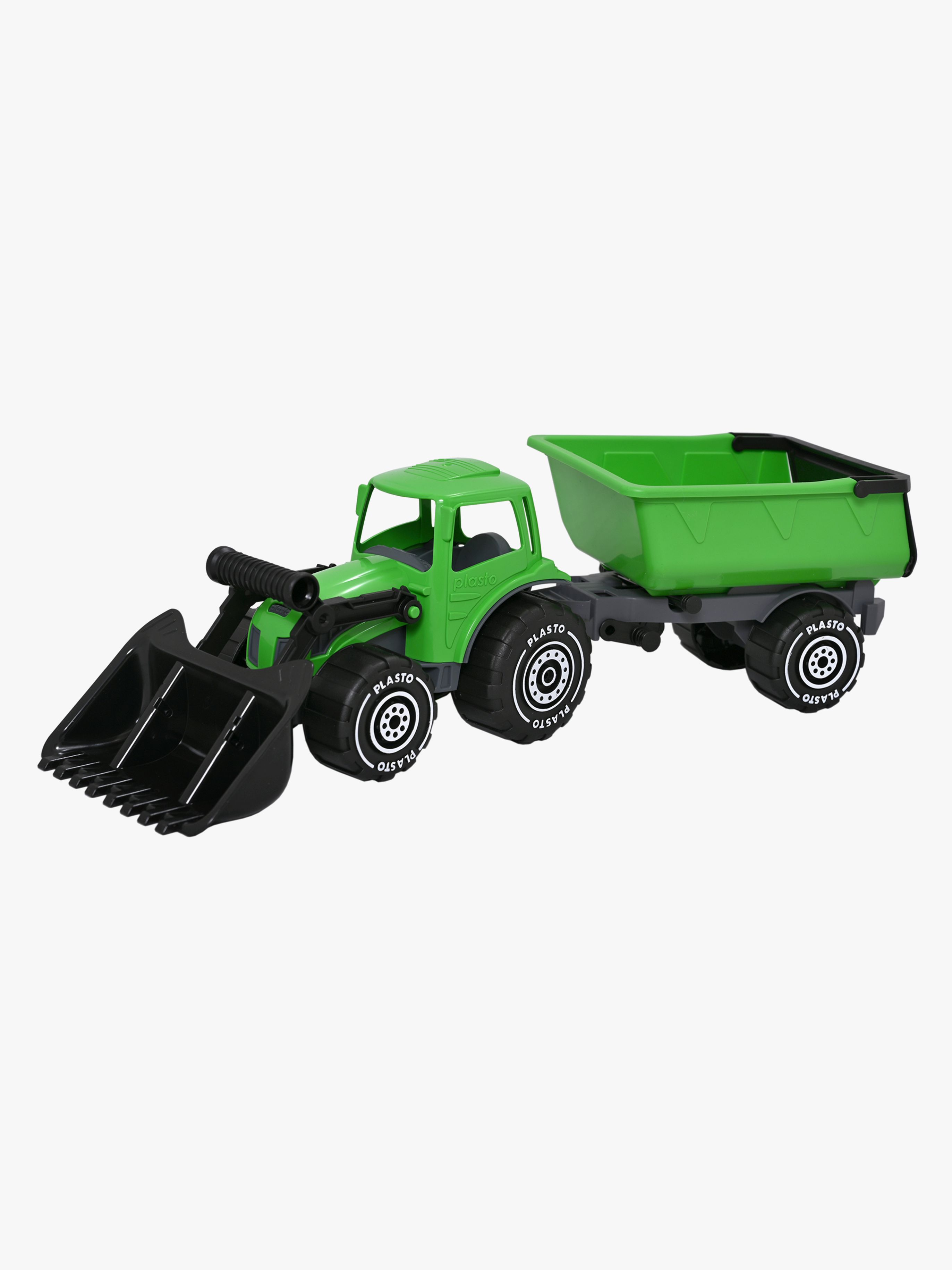 Plasto Traktor Mit Frontlader Und Anhänger, Grün/Schwarz
