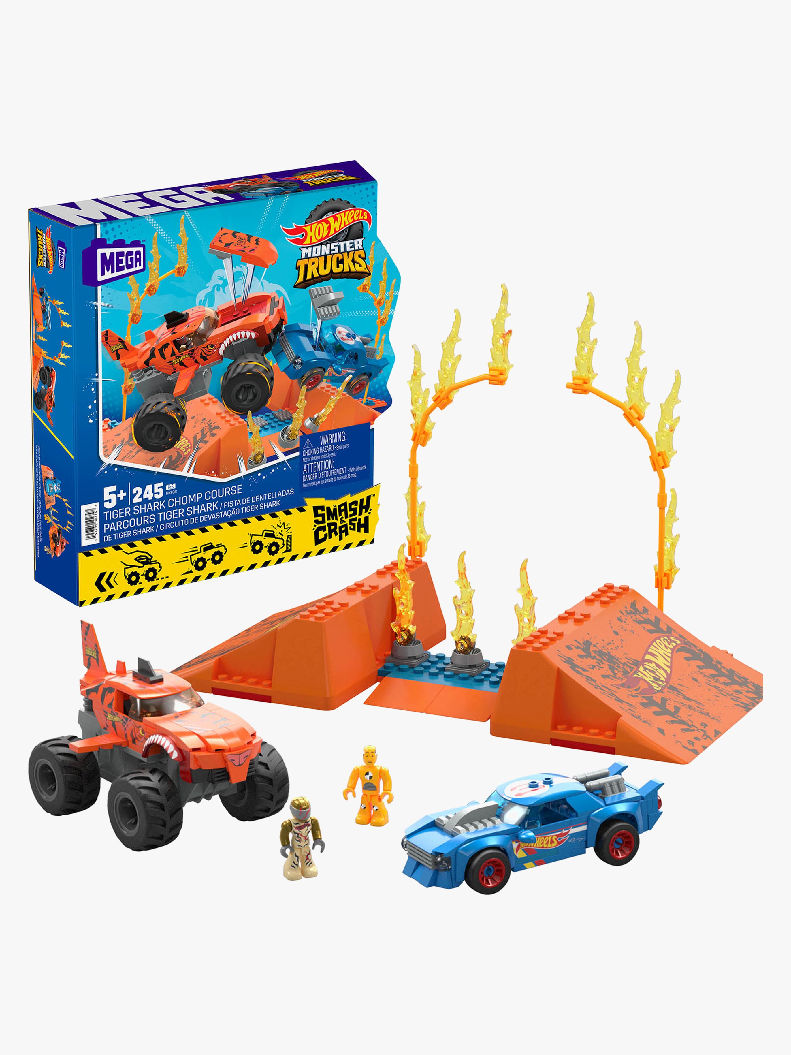 Mega Hot Wheels Autoset Smash N Crash Tiger Shark Chomp Course 245 Teile