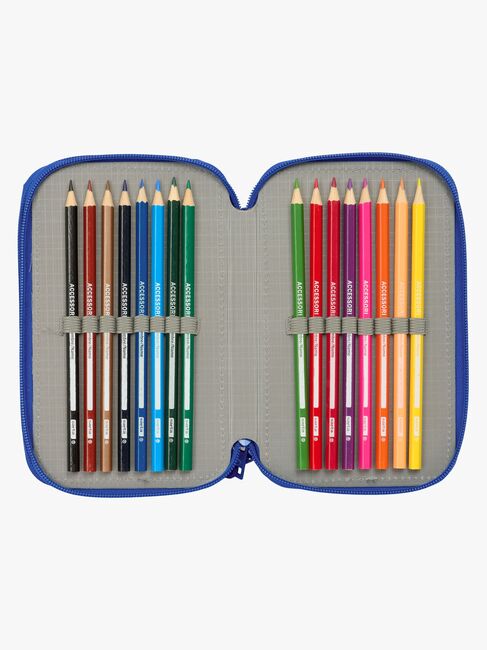 Sonic Gefülltes Dreifach-Federmäppchen 37 Teile, Blau