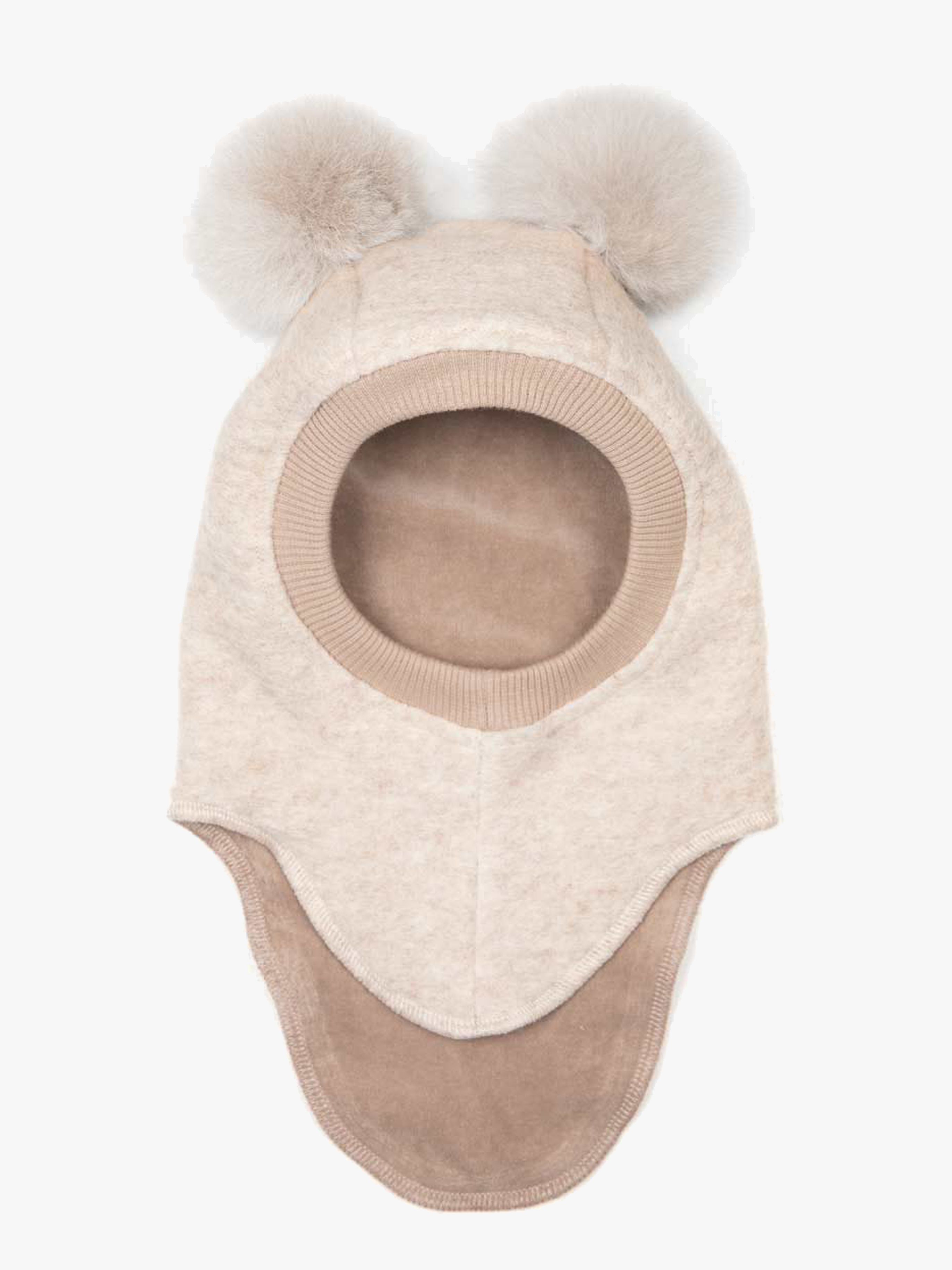 Schlupfmütze Merinowolle mit Bommel, Sand Melange, 53