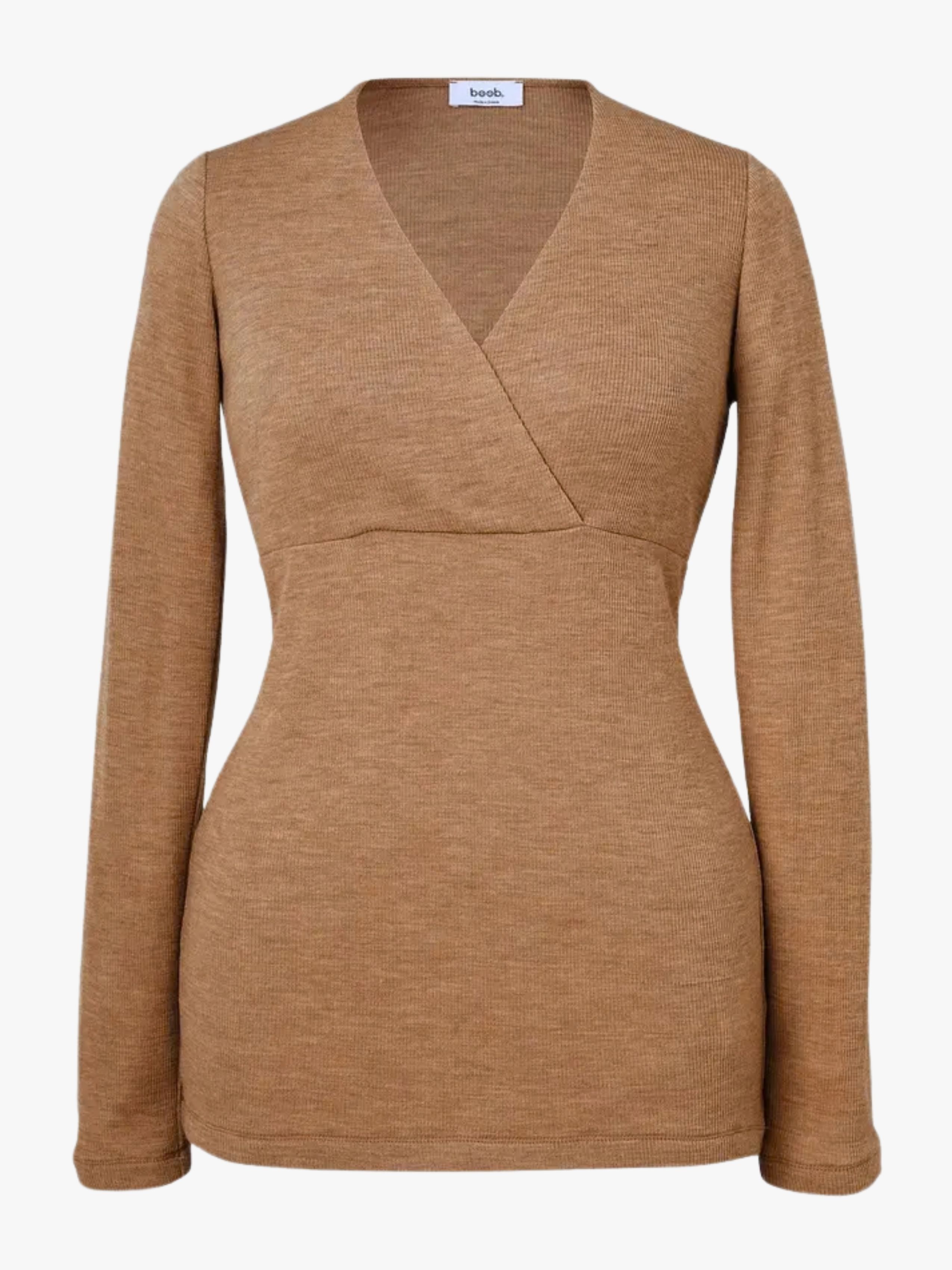 Boob Merinowolle  Gerippt Oberteil, Brown Melange, XL