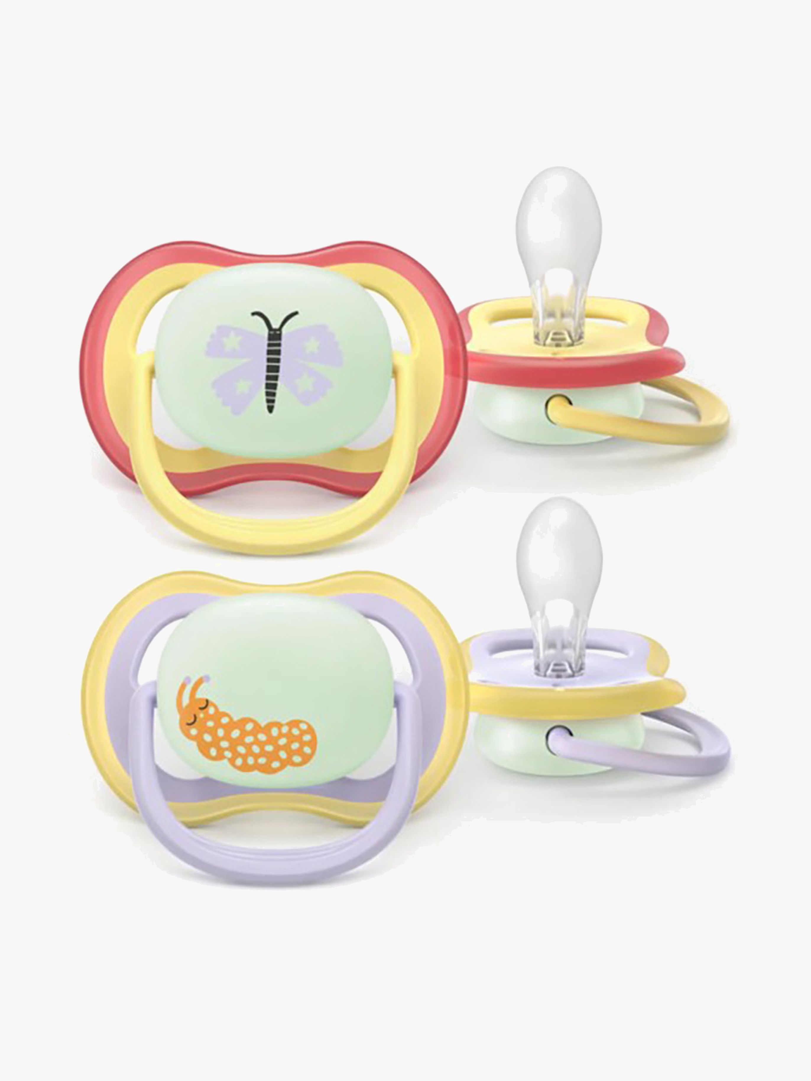 Philips Avent Ultra Air Schnuller Nacht 0–6m 2er-Pack, Gelb/Lila