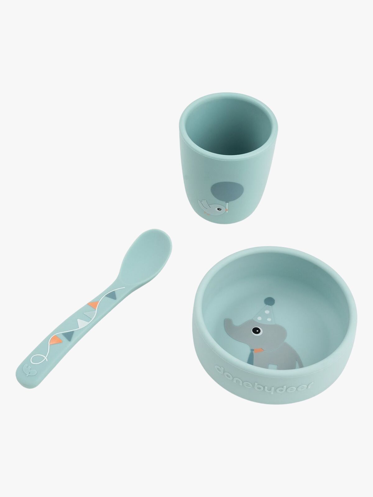 Done By Deer Celebration Silikon Geschirr-Set Stick & Stay, Blue