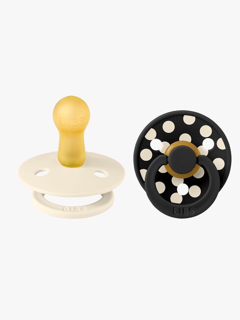 BIBS Studio Colour Polka Schnuller 2er-Pack Latex Größe 2, Ivory/Black