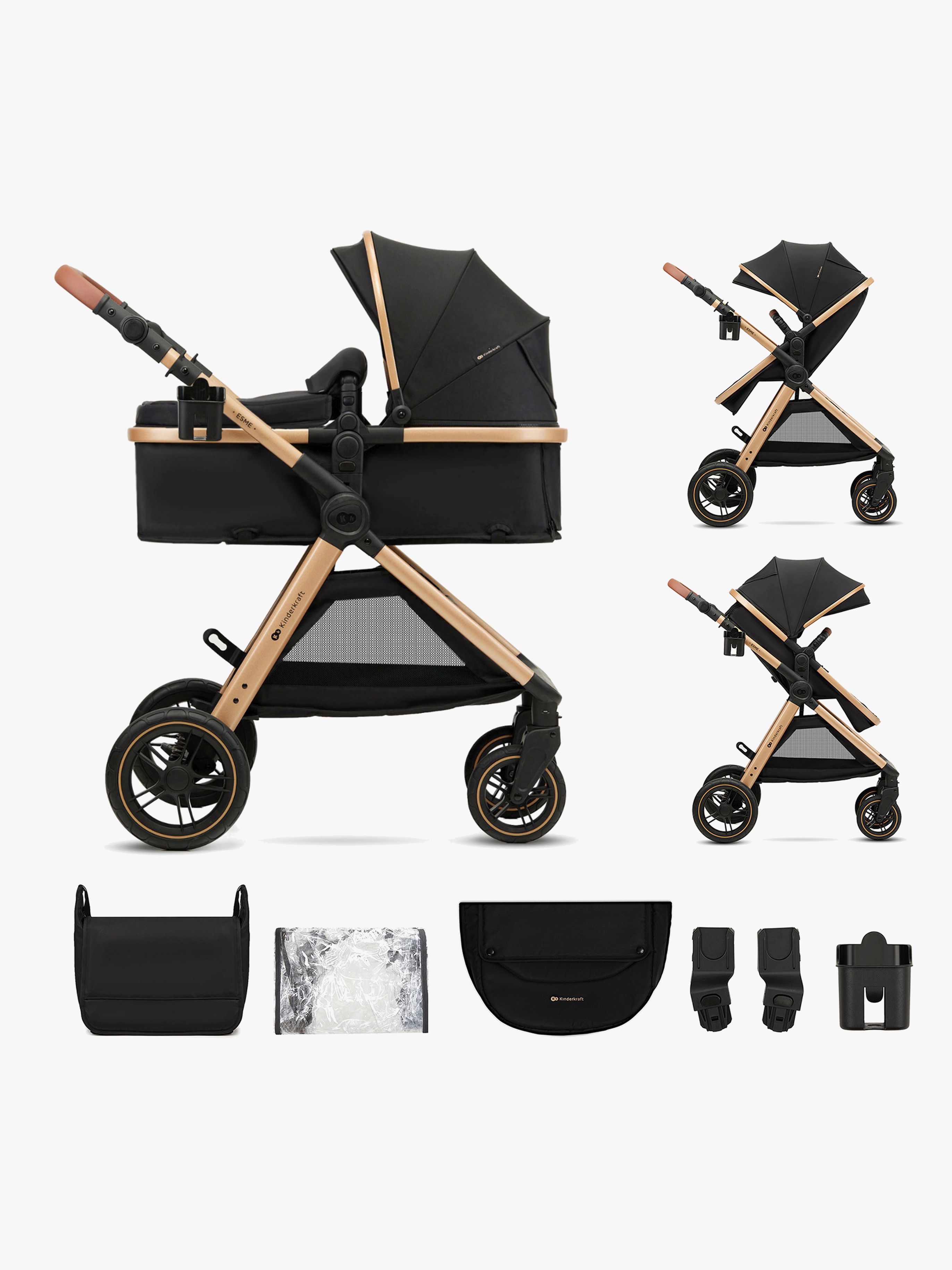 Kinderkraft ESME 2-in-1 Kombikinderwagen, Pure Black, Kinderwagen, 2 in 1