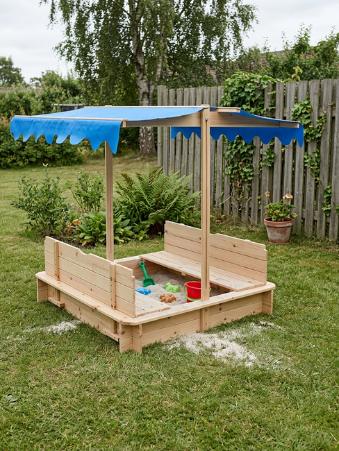 Woodlii Sandkasten mit Dach und Bank, Natur