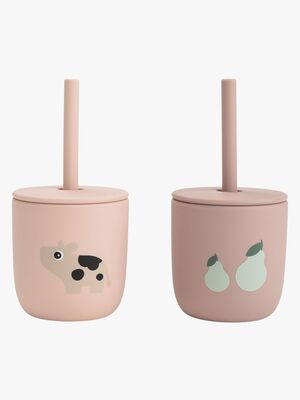 Done By Deer Tiny Farm Trinkhalmbecher Silikon 2er-Pack, Powder