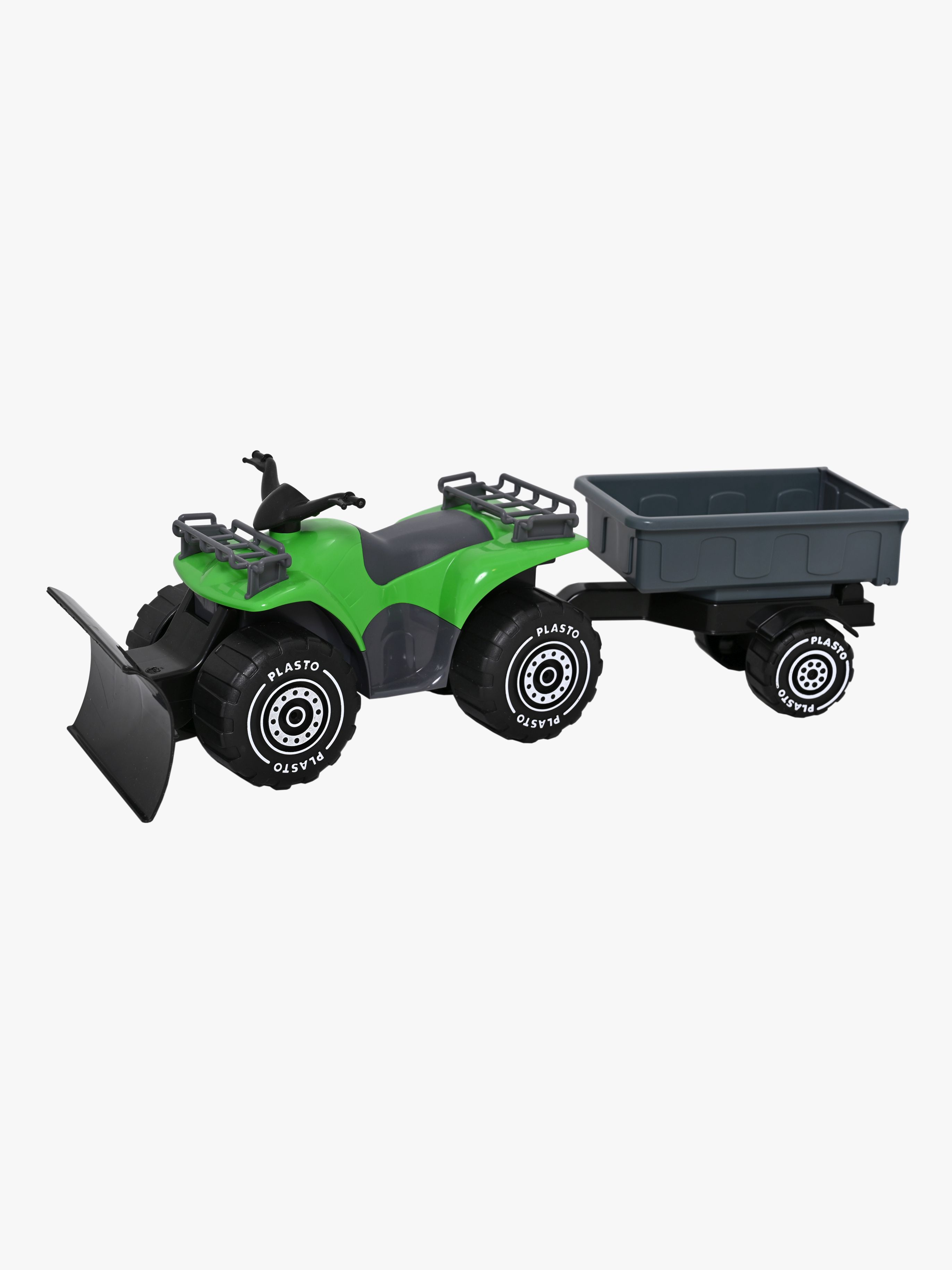 Quad mit Pflug und Anhänger, Grün