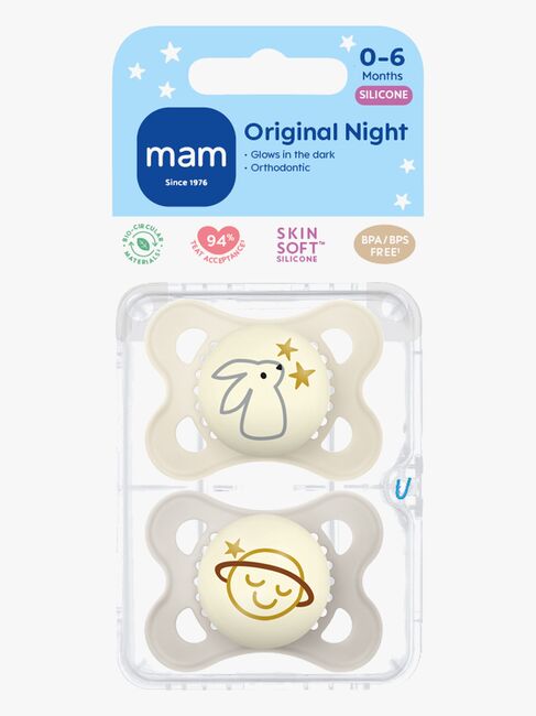 MAM Orginal Night Schnuller Silikon 2er-Pack 0-6m, Neutral