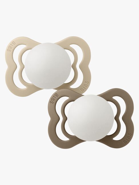 BIBS Supreme Schnuller 2er-Pack Silikon Gr. 1 Symmetrisch, Vanilla Glow/Dark Oak Glow