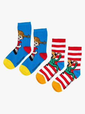 Pippi Langstrumpf X Martinex Pippi Socken 2er-Pack, Blau/Rot