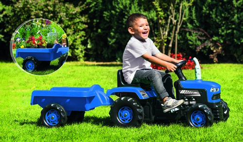 DOLU Trettraktor mit Anhänger, Blau