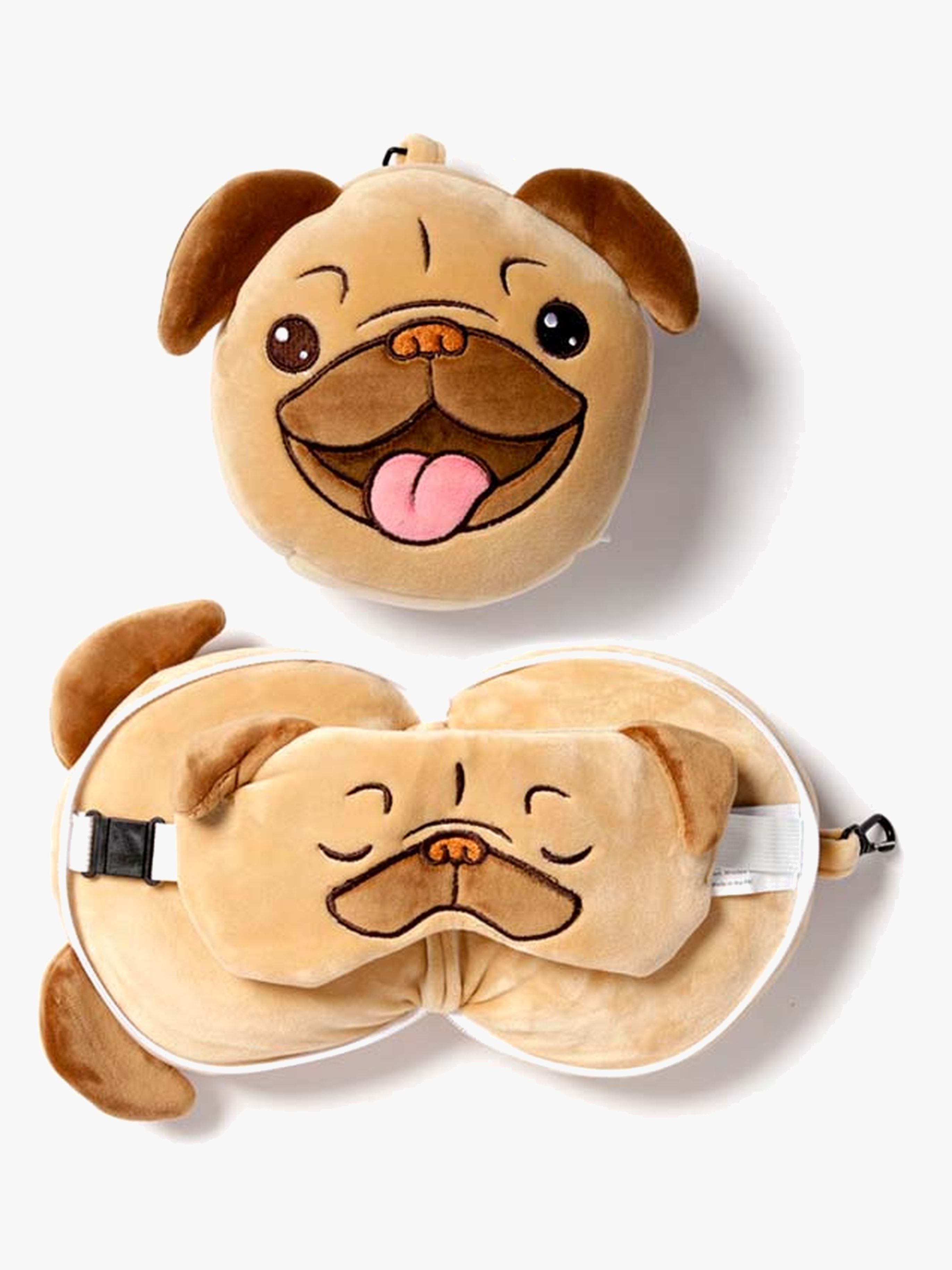 Relaxeazzz Plüsch Reisekissen & Schlafmaske, Mops