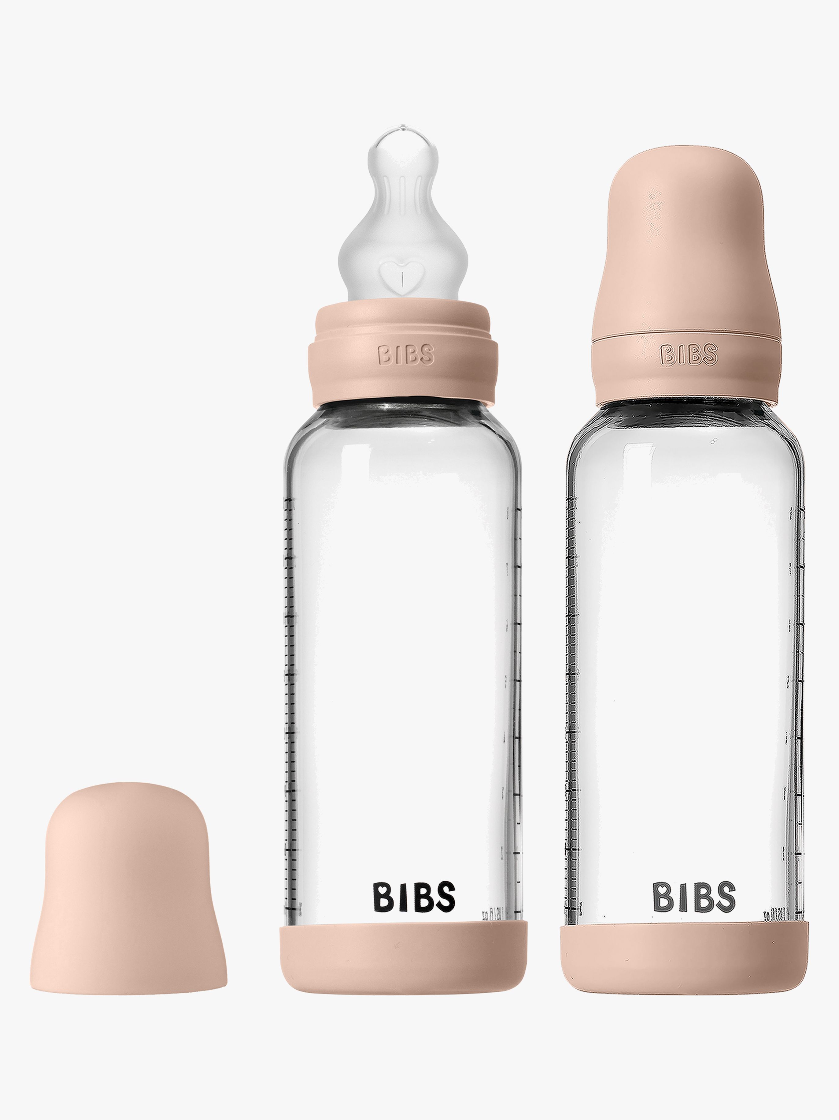 BIBS Medium Flow Glas Fläschchen Silikon 2er-Pack 240 ml, Blush