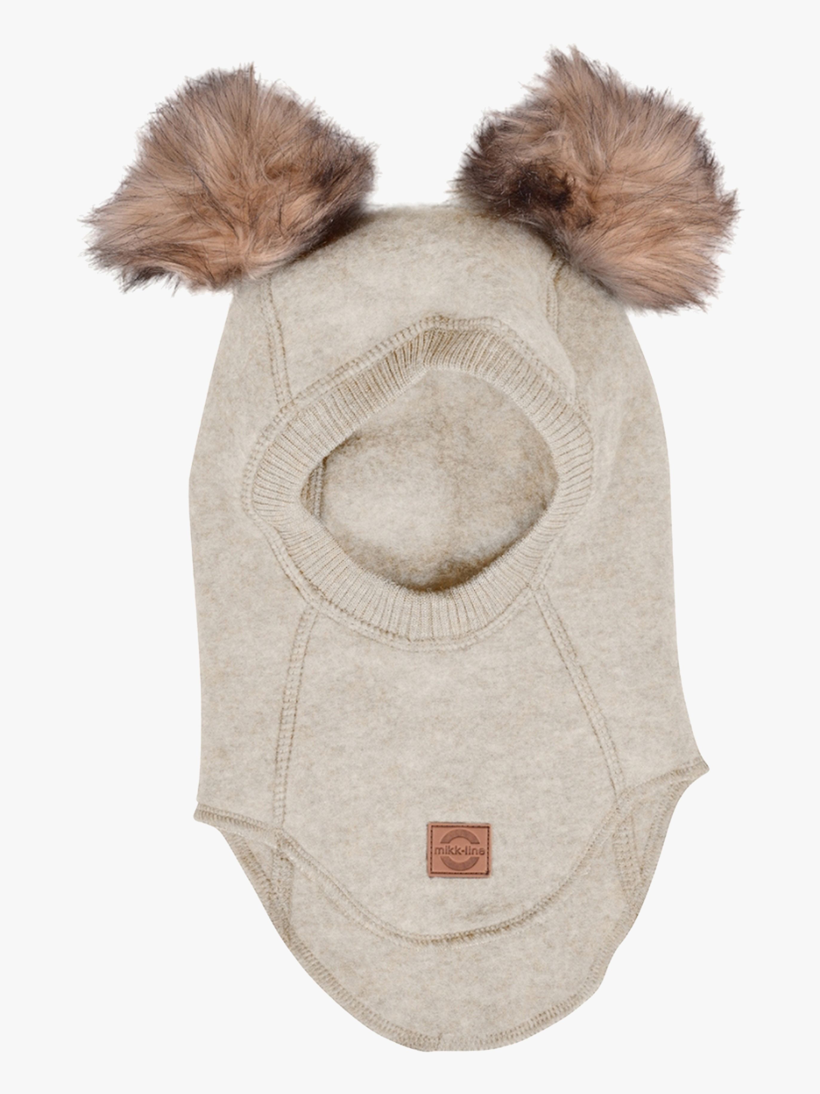 Mikk-Line Schlupfmütze Merinowolle mit Bommeln, Melange Offwhite, 62-68