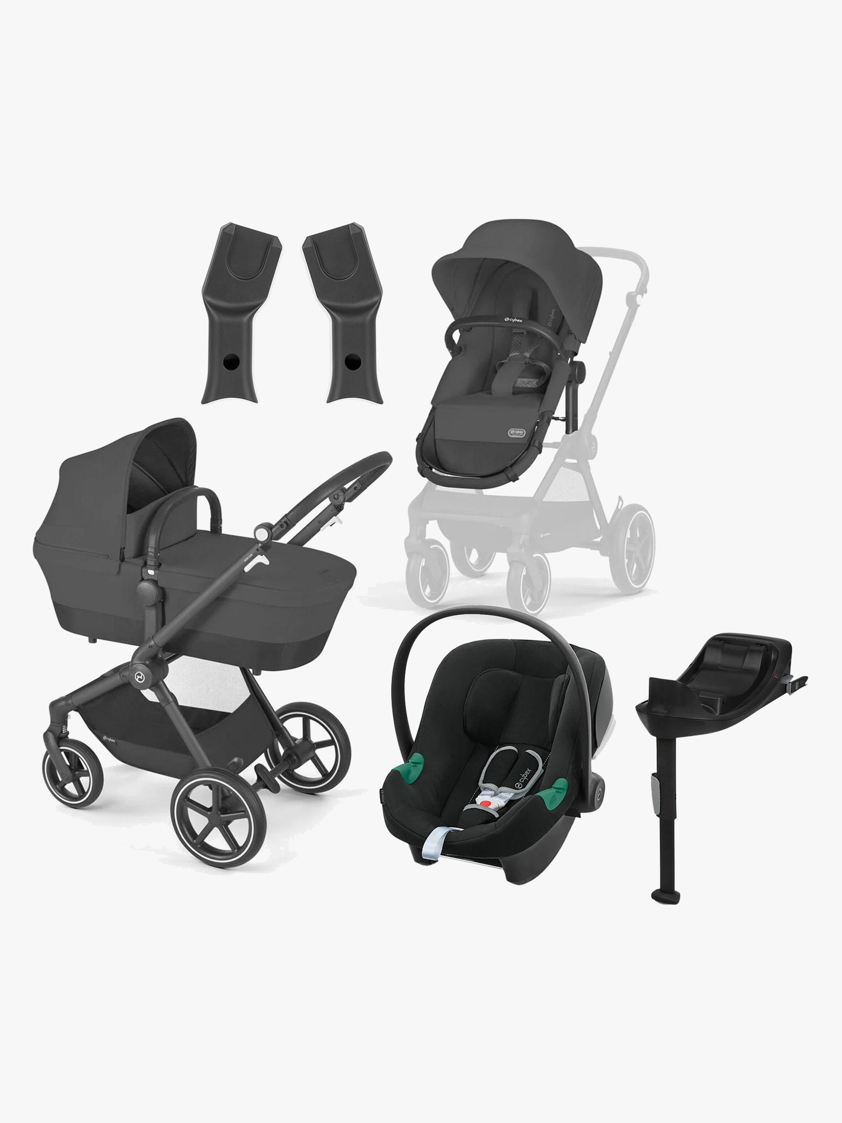Cybex EOS Lux Kombikinderwagen inkl. Aton B2 Babyschale &  Basis, Black/Moon Black