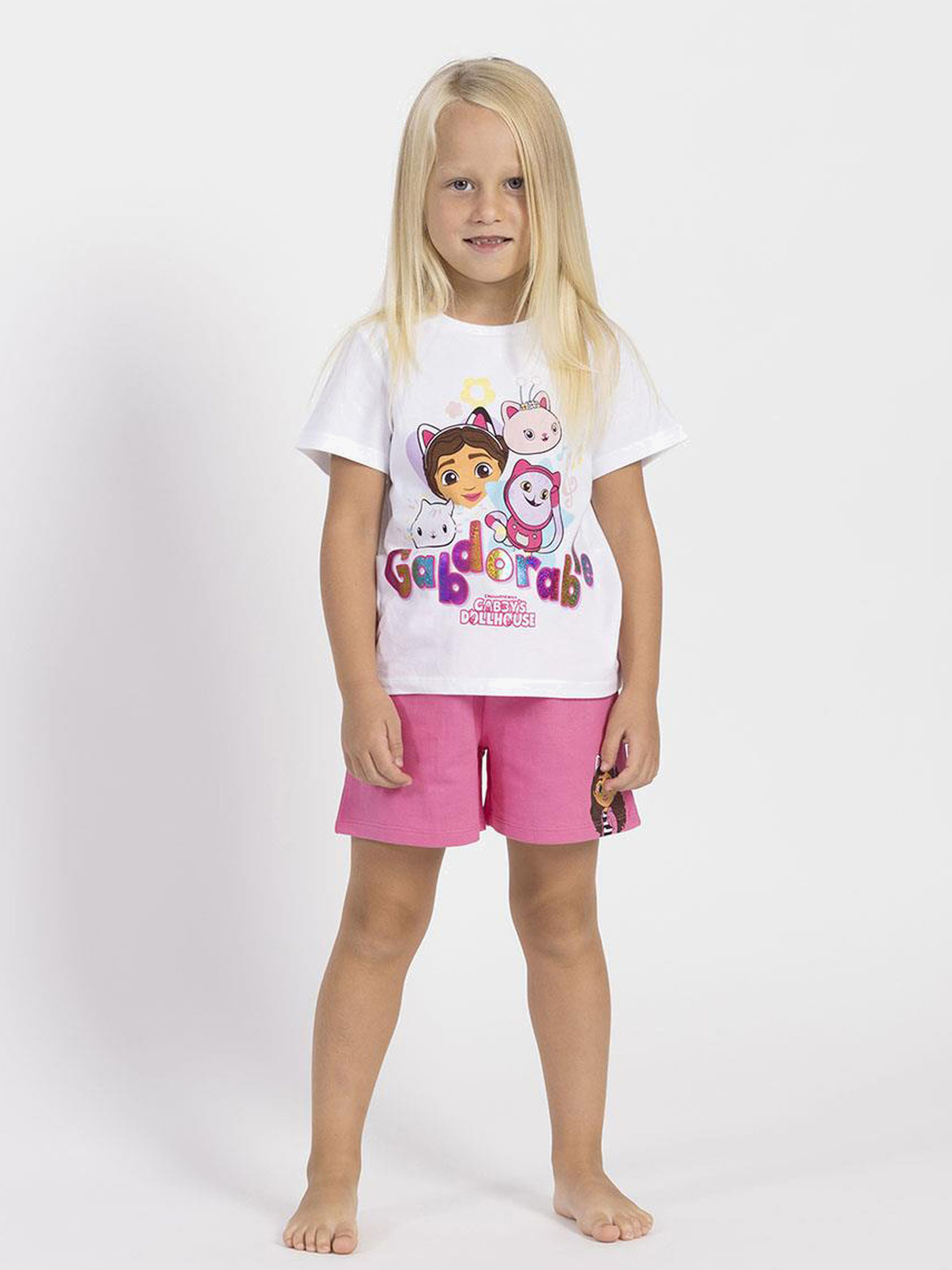 T-Shirt & Shorts Set, Weiß / Rosa, 92-98