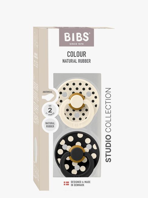 BIBS Studio Colour Polka Schnuller 2er-Pack Latex Größe 2 Anatomisch, Ivory/Black