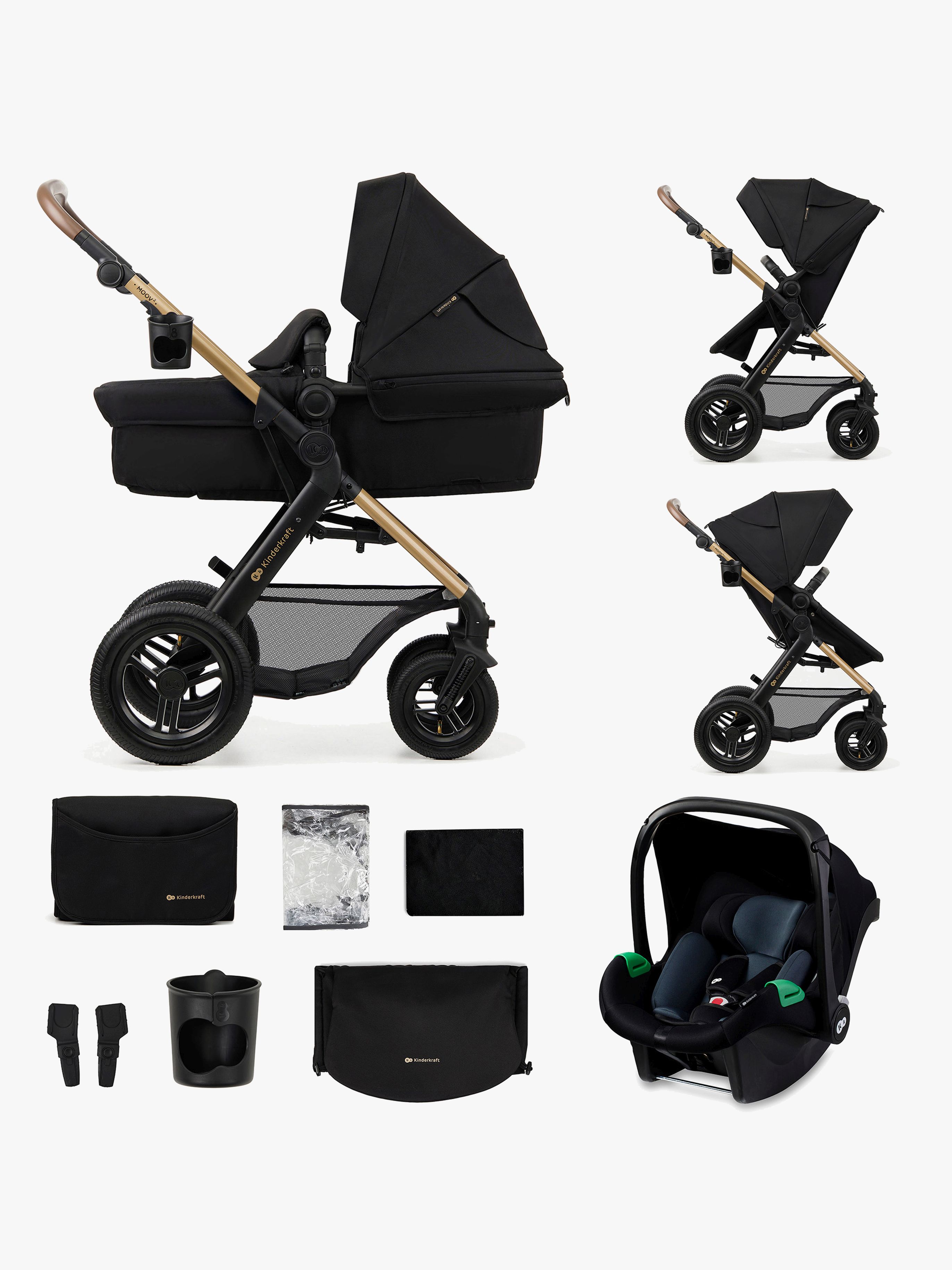 MOOV 2 Air 3-in-1 Kombikinderwagen, Pure Black, Kinderwagen, 2 in 1