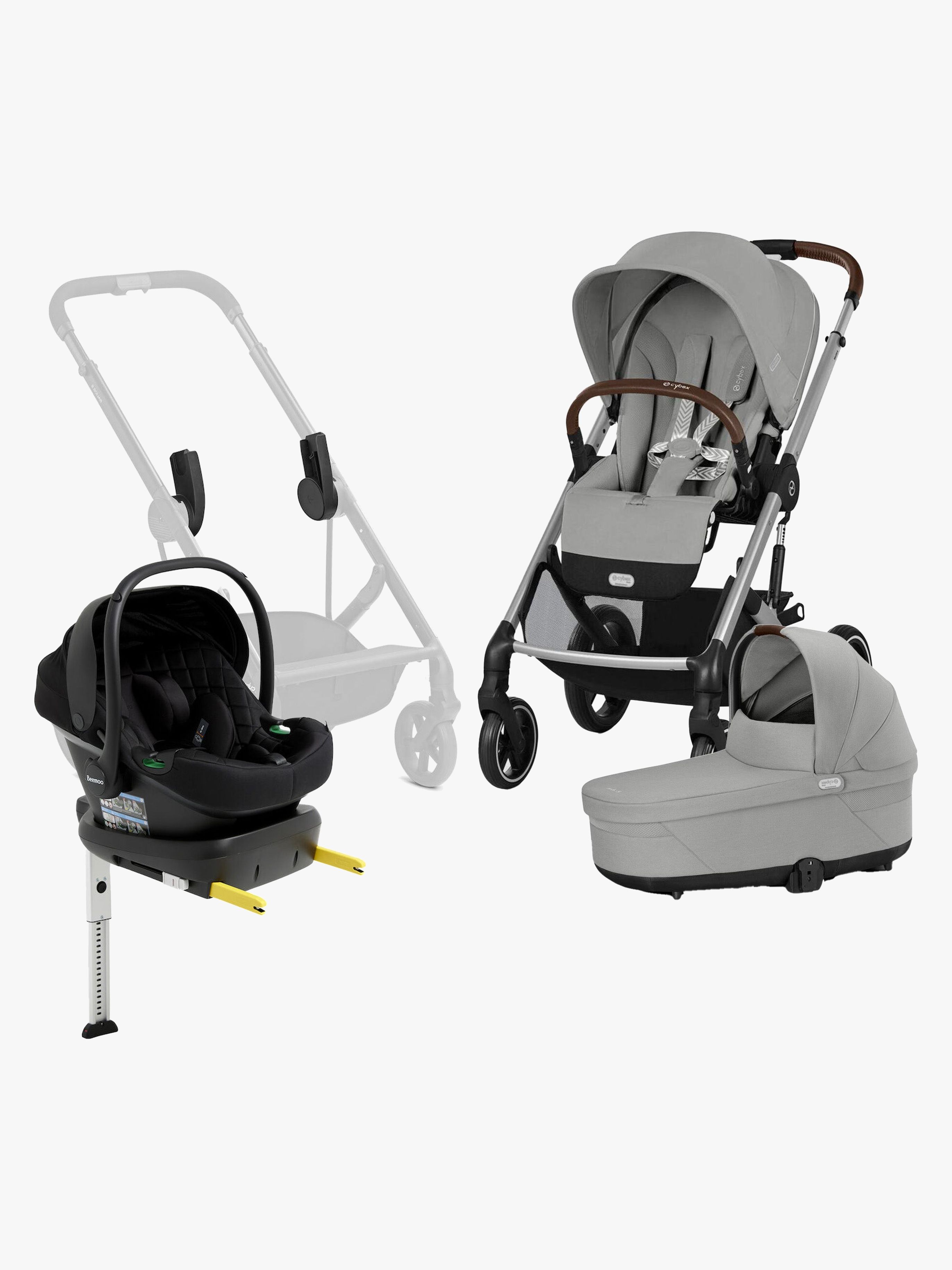 Cybex BALIOS S Lux Kombiwagen inkl. Beemoo Route i-Size & Basis, Stone Grey/Black Stone, Kinderwagen, 2 in 1