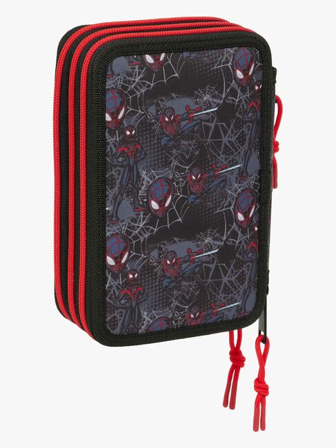 Marvel Spider-Man Miles Morales Gefülltes Dreifach-Federmäppchen 37 Teile, Schwarz
