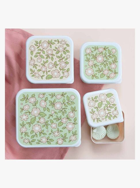 A Little Lovely Company Lunchbox-Set, Blüten/Salbei