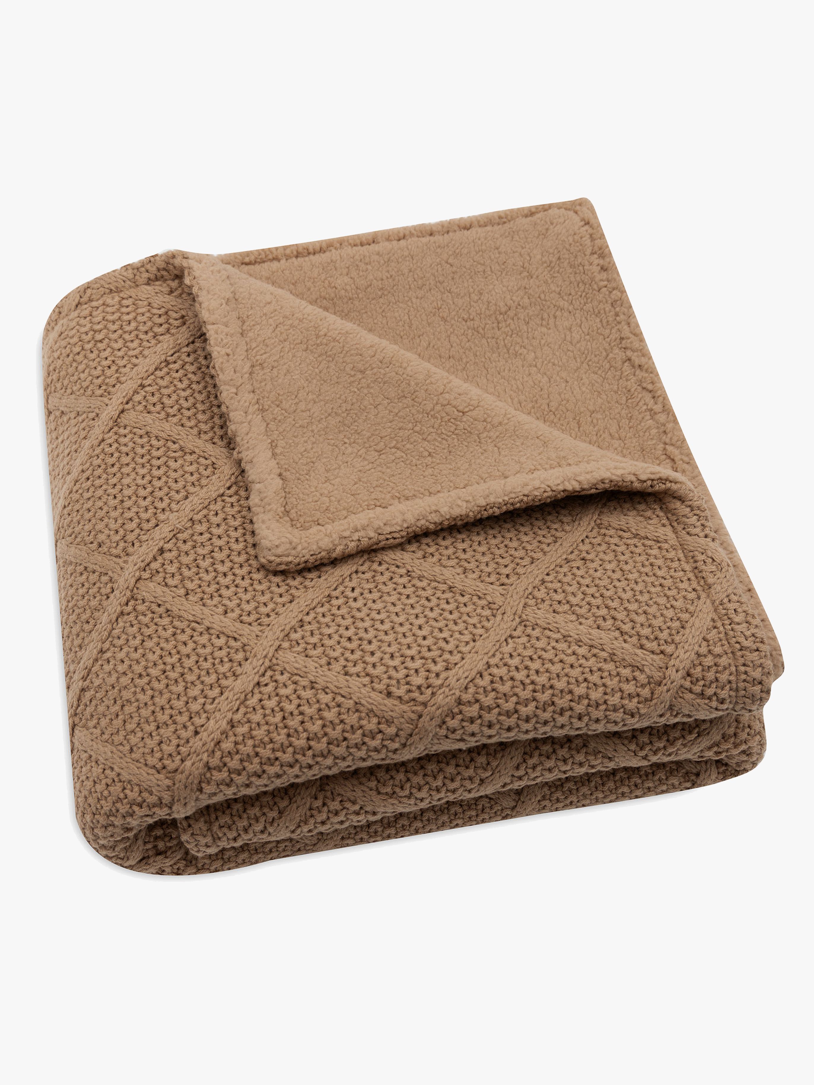 Jollein Strick-Decke Karomuster mit Teddy-Fleece, Biscuit