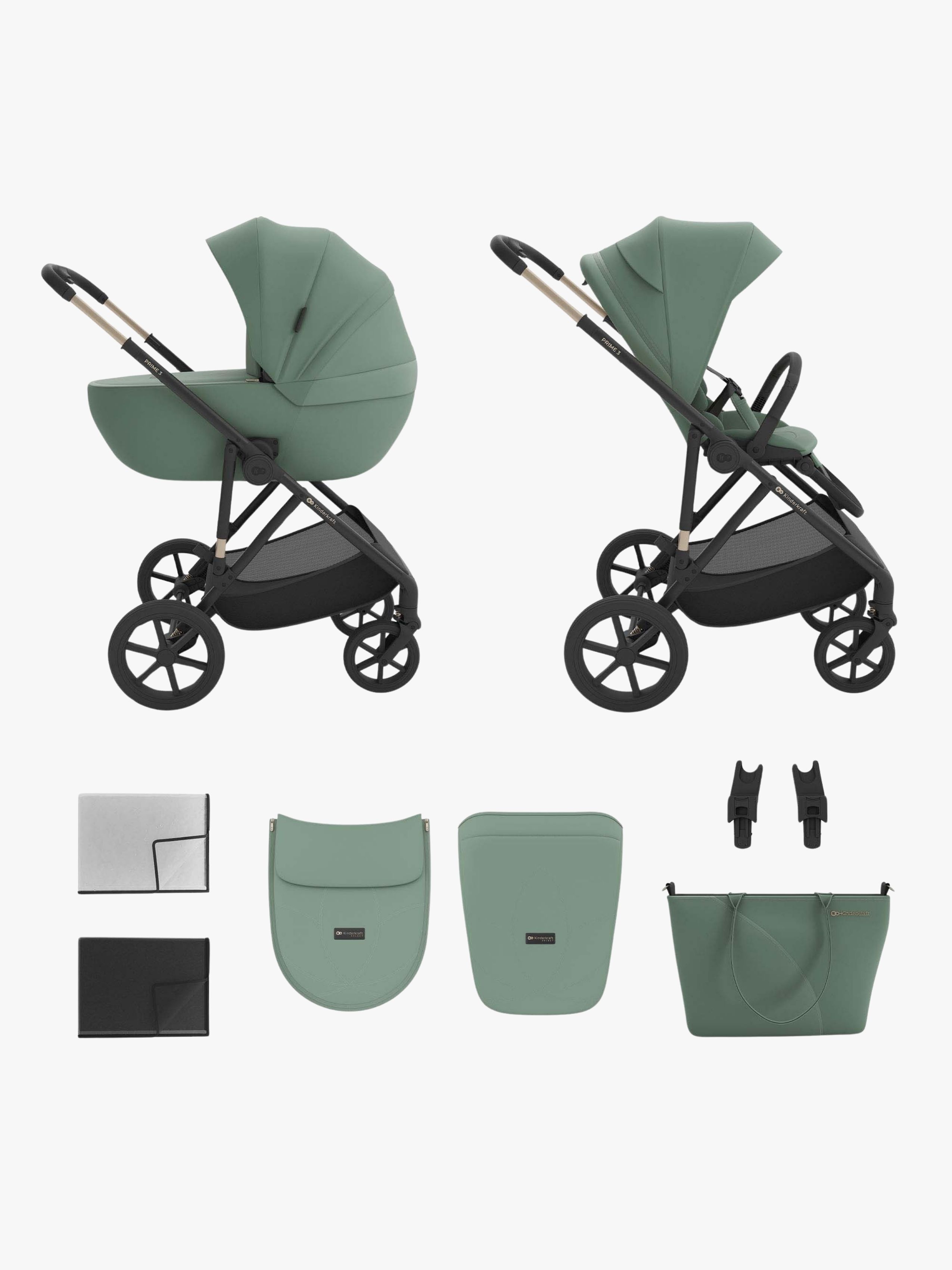 Kinderkraft Prime 3 2-in-1 Kombikinderwagen, Dark Green, Kinderwagen, 2 in 1