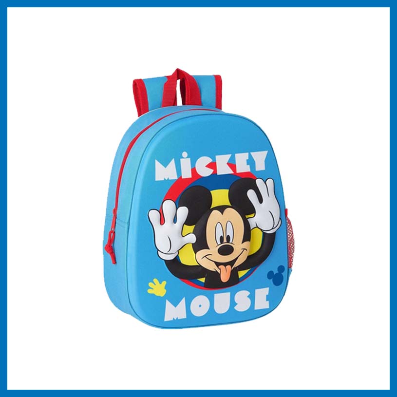 Blaue Tasche mit Mickey Mouse und dem Text 'MICKEY MOUSE'.