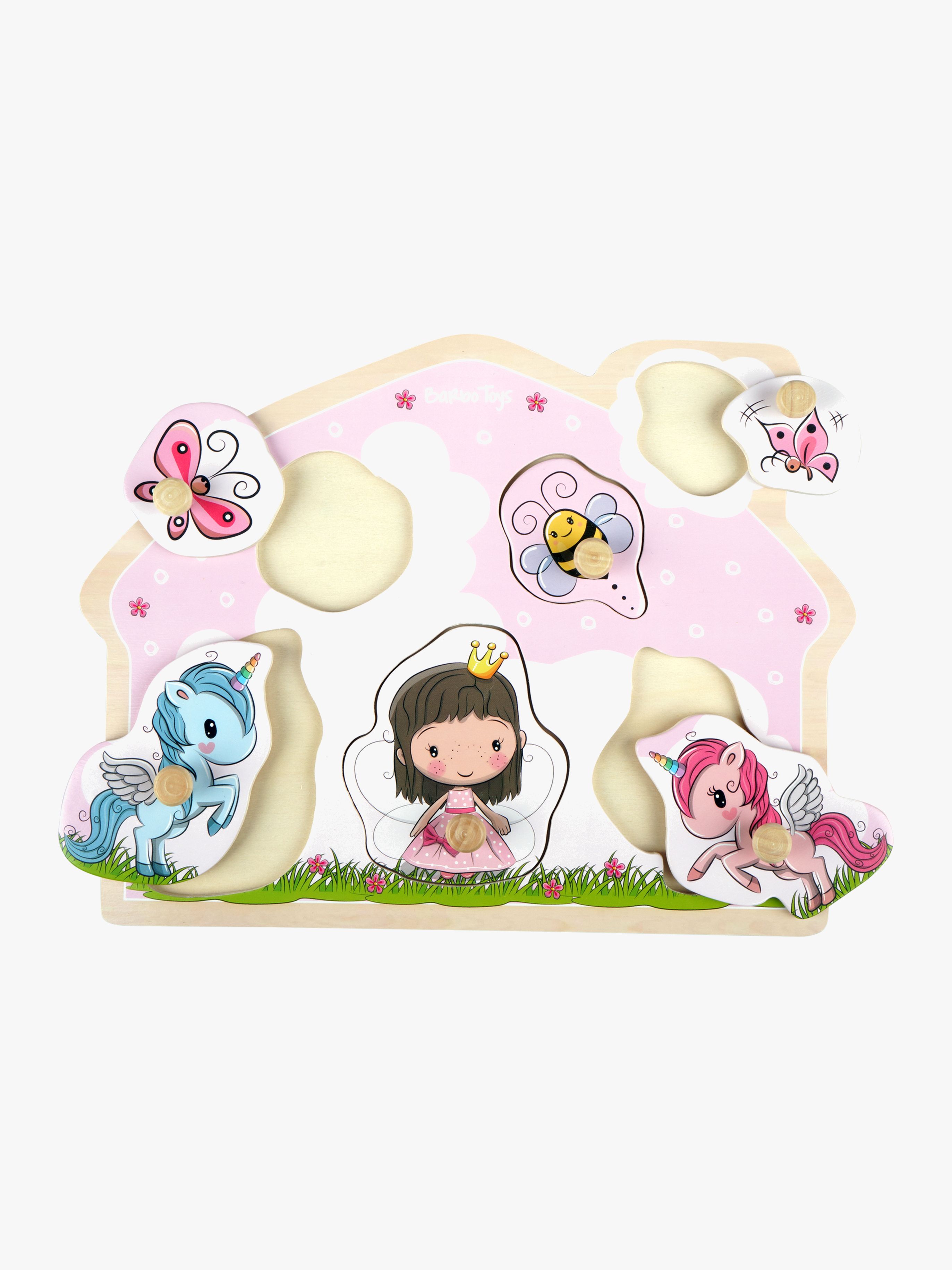 Barbo Toys Knopfpuzzle Prinzessin &  Einhorn aus Holz Lillie &  Ellie 6 Teile