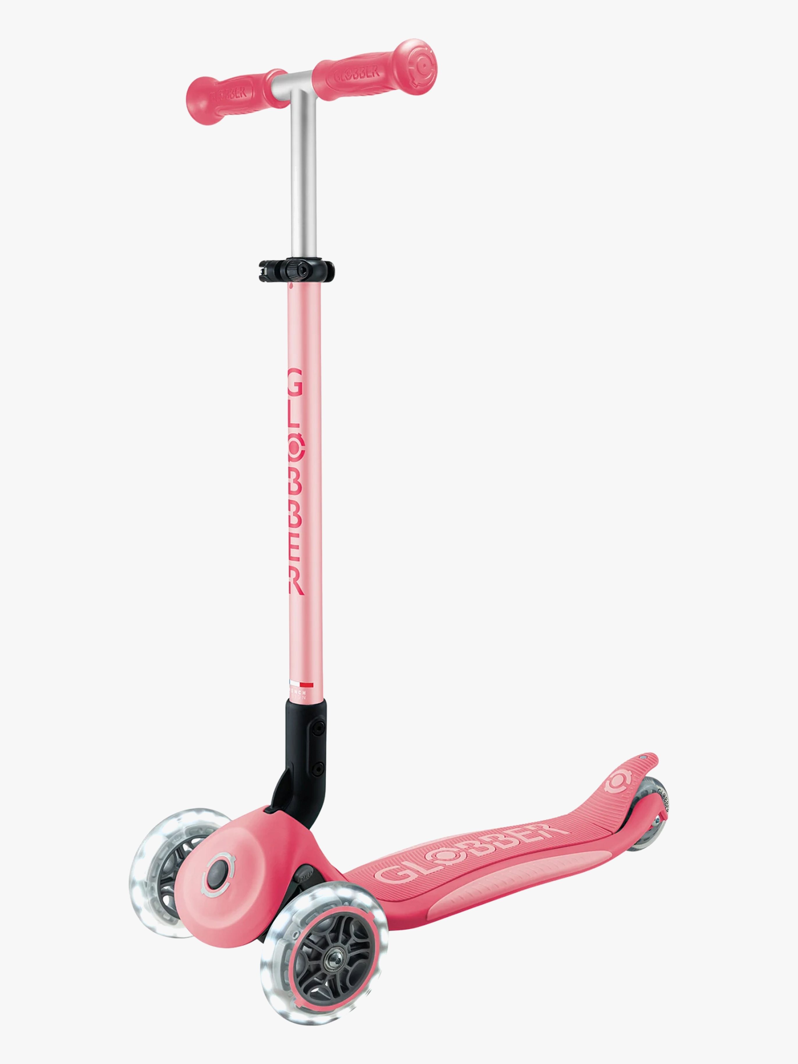 Globber Primo Plus Lights V2 3-rädriger Klapp-Tretroller, Coral Pink