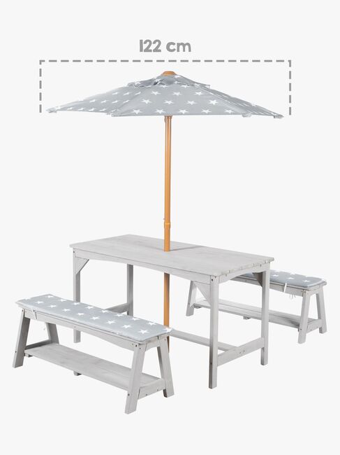 Roba Kinder Picknicktisch Set für 4 Deluxe mit Sonnenschirm & Sitzkissen, Grau