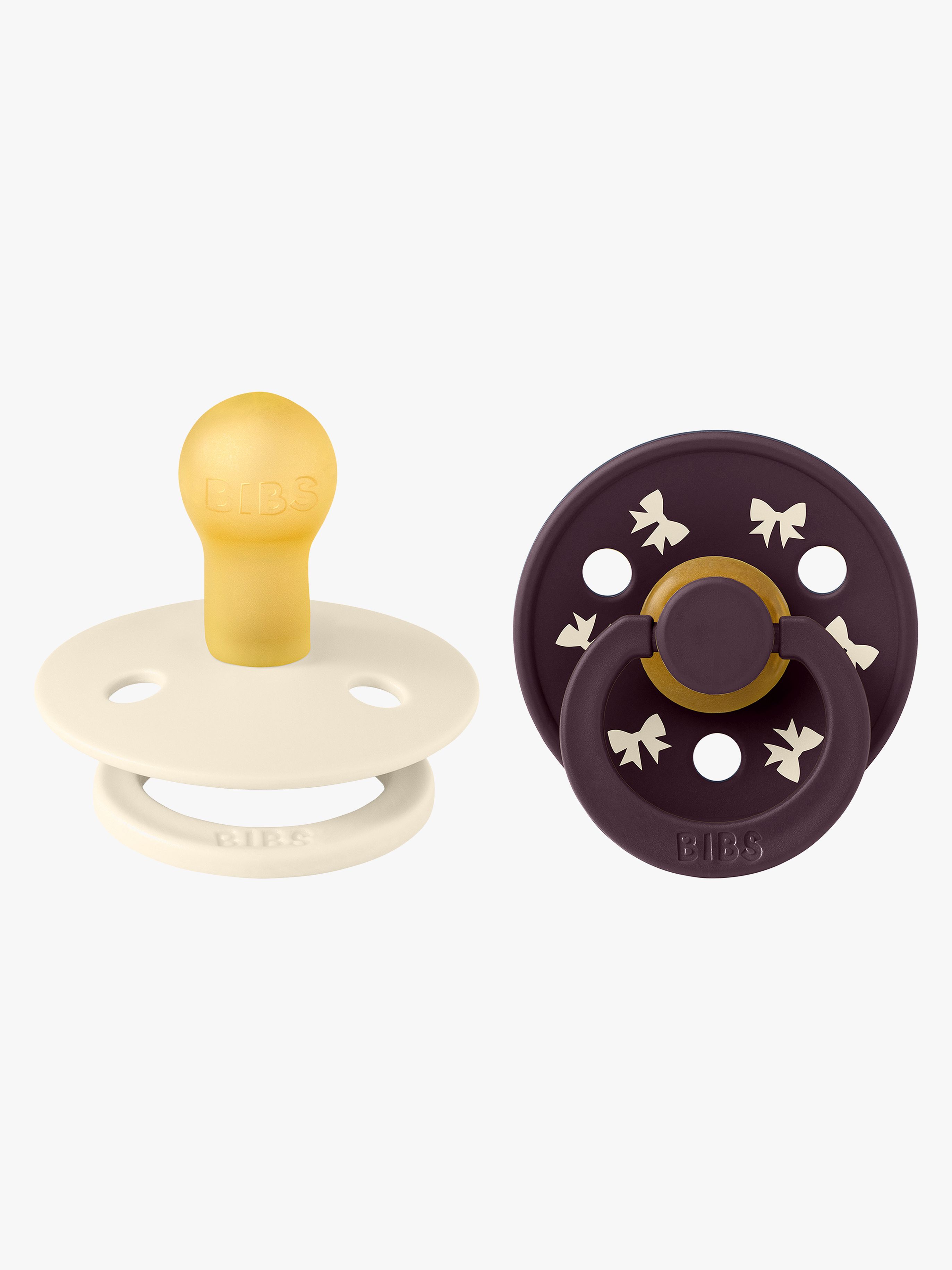 BIBS Colour Holiday Bow Schnuller 2er-Pack Latex Größe 1, Ivory/Plum