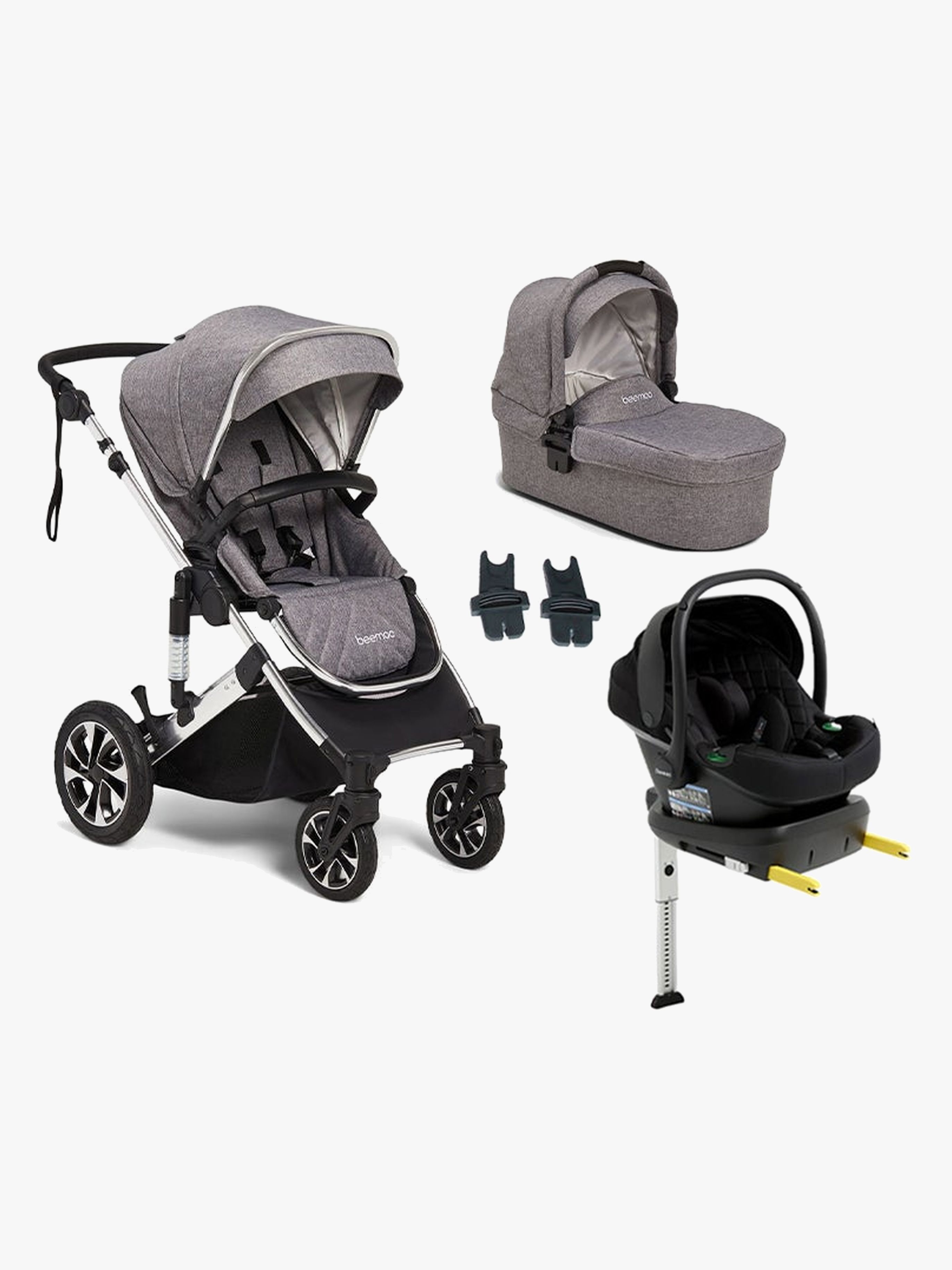 Beemoo Maxi 4 Kombiwagen inkl. Beemoo Route Babyschale &  Basis, Grey Silver/Black Stone