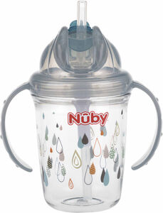 Nûby Trinkglas mit Trinkhalm, Grau