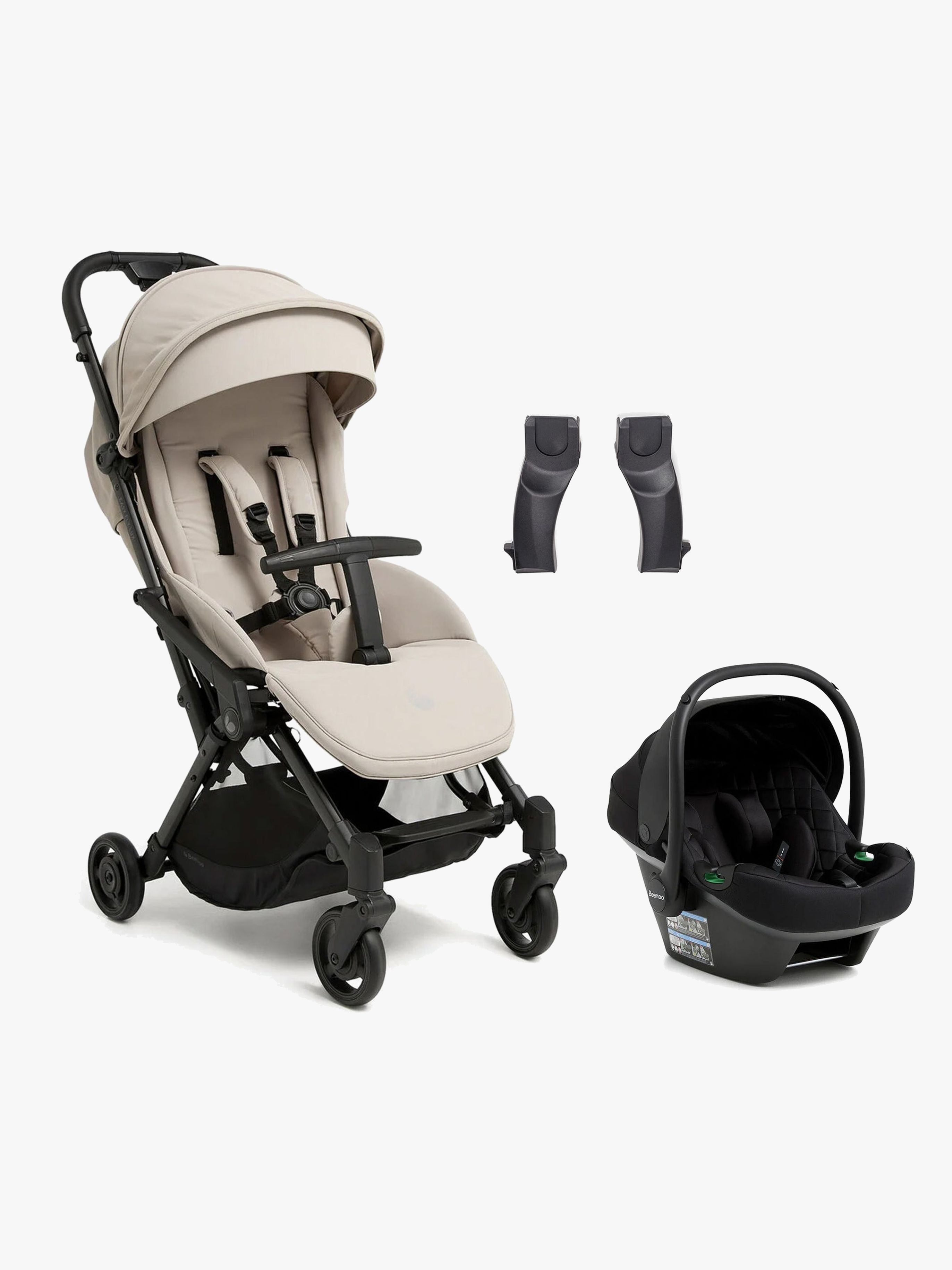 Beemoo Easy Fly Lux 4 Buggy inkl. Route i-Size Babyschale, Sand Beige/Black Stone