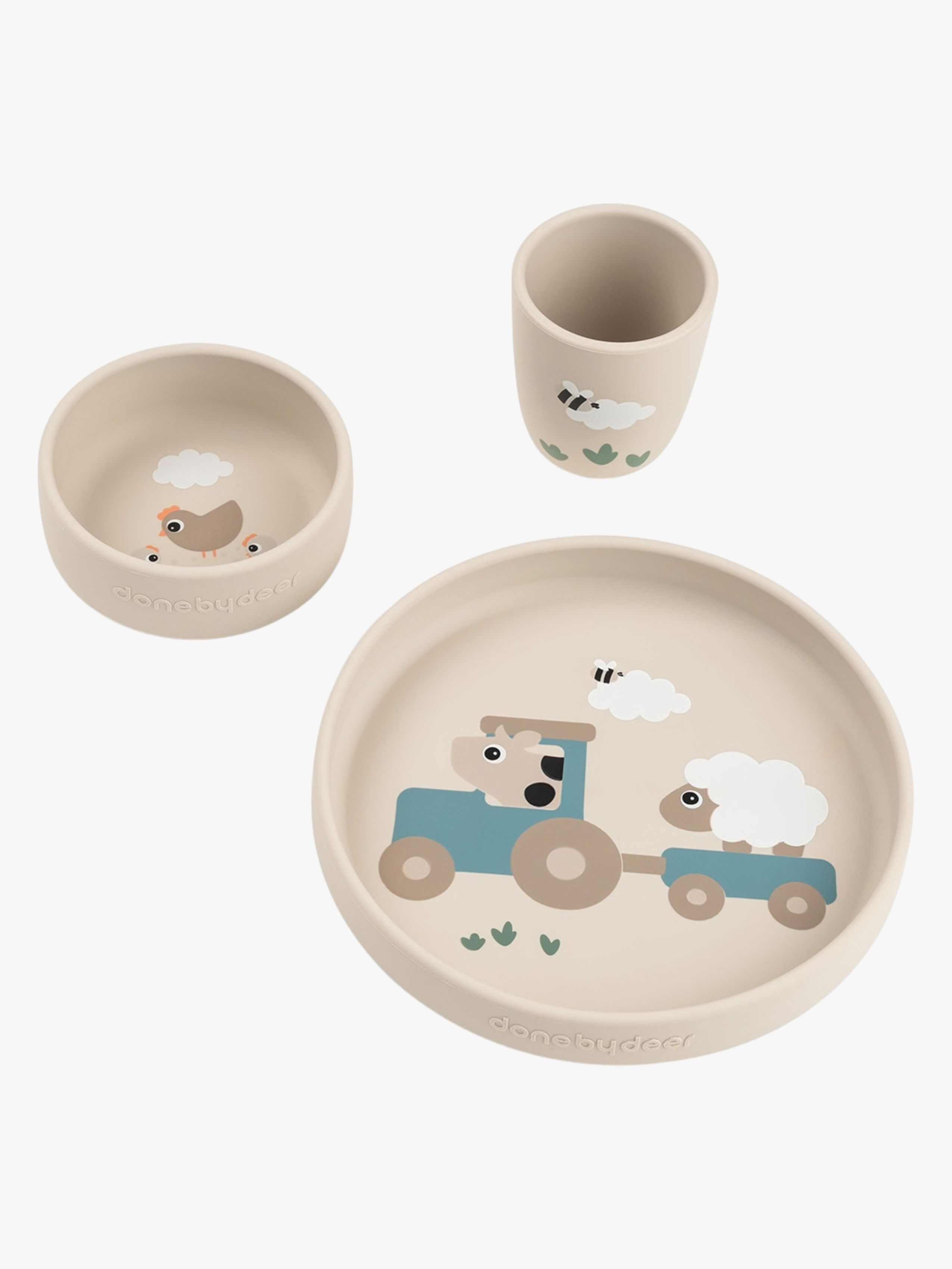 Done By Deer Tiny Farm Silikon Geschirr-Set Stick &  Stay, Sand