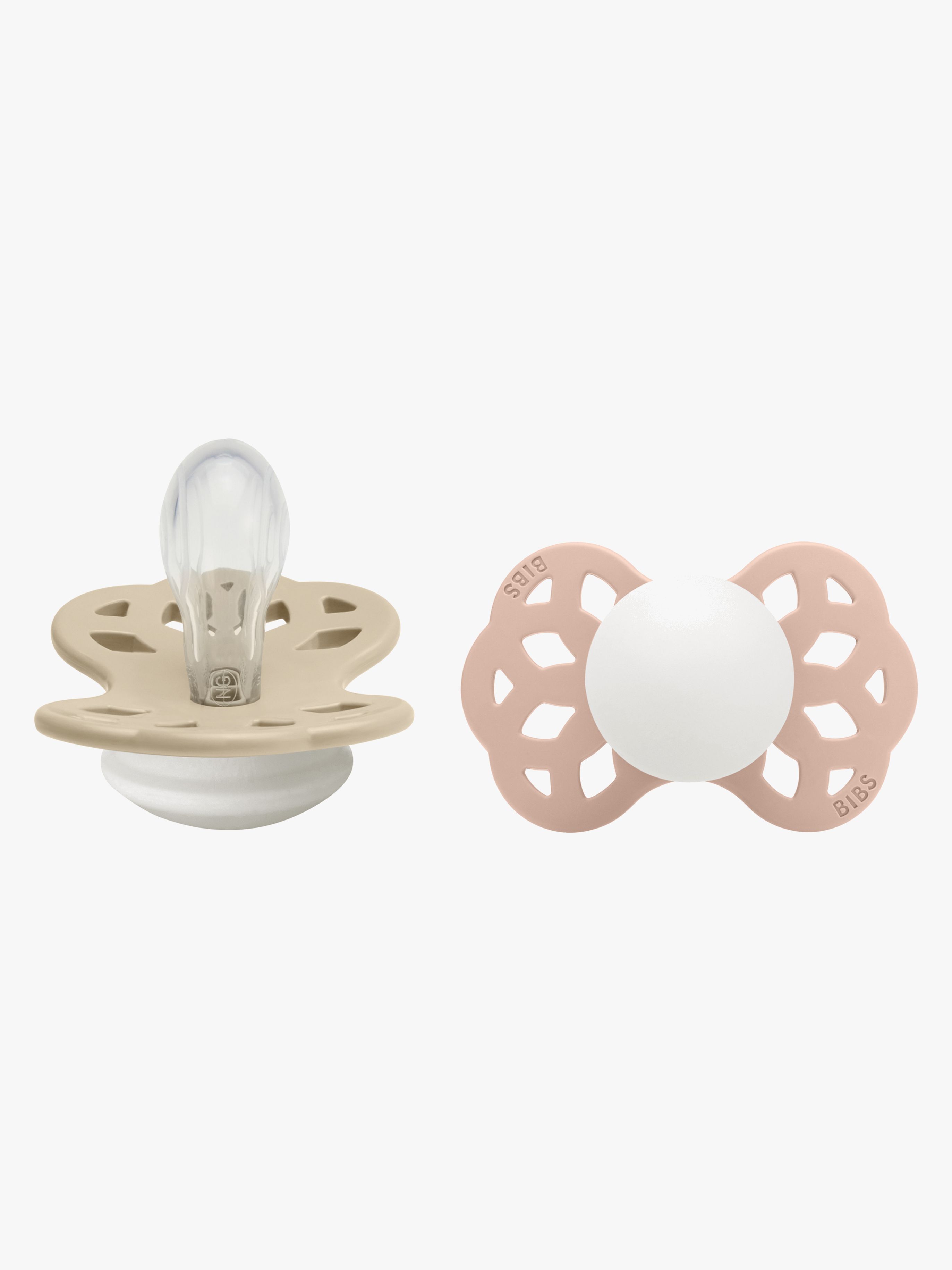 BIBS Infinity Schnuller 2er-Pack Silikon Größe 1 Symmetrisch, Vanilla GLOW/Blush GLOW