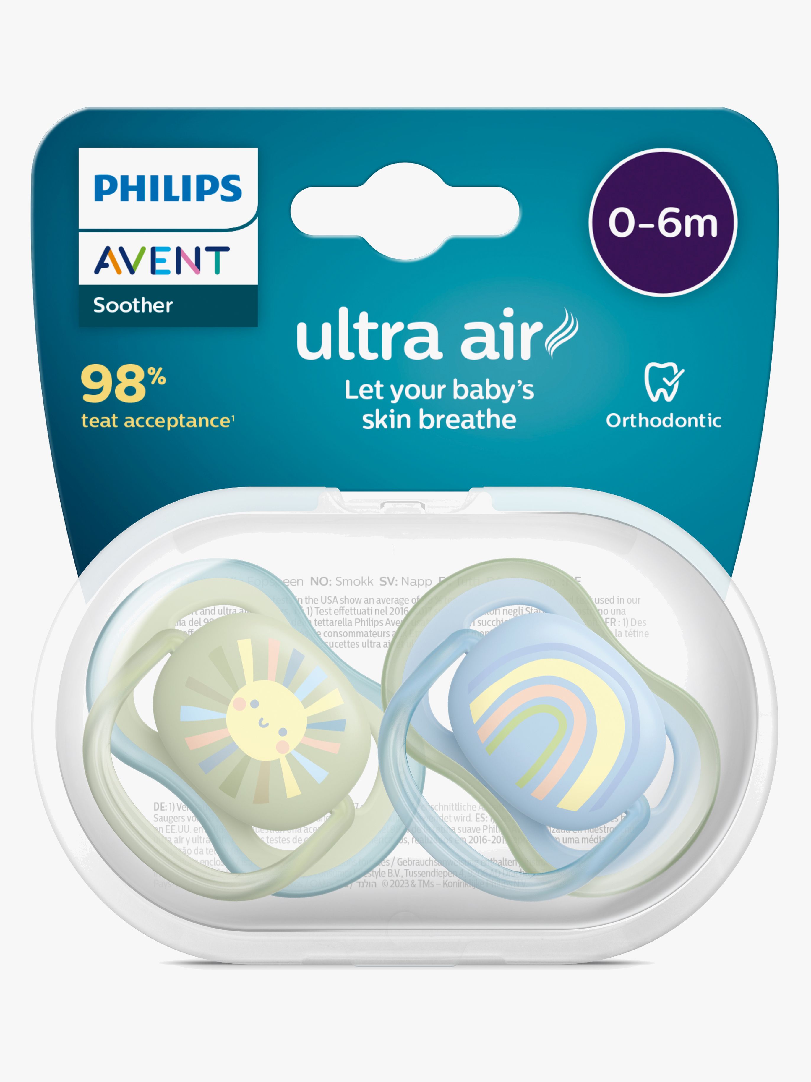 Philips Avent Ultra Air Deco Schnuller 2er-Pack 0-6m, Grün/Blau