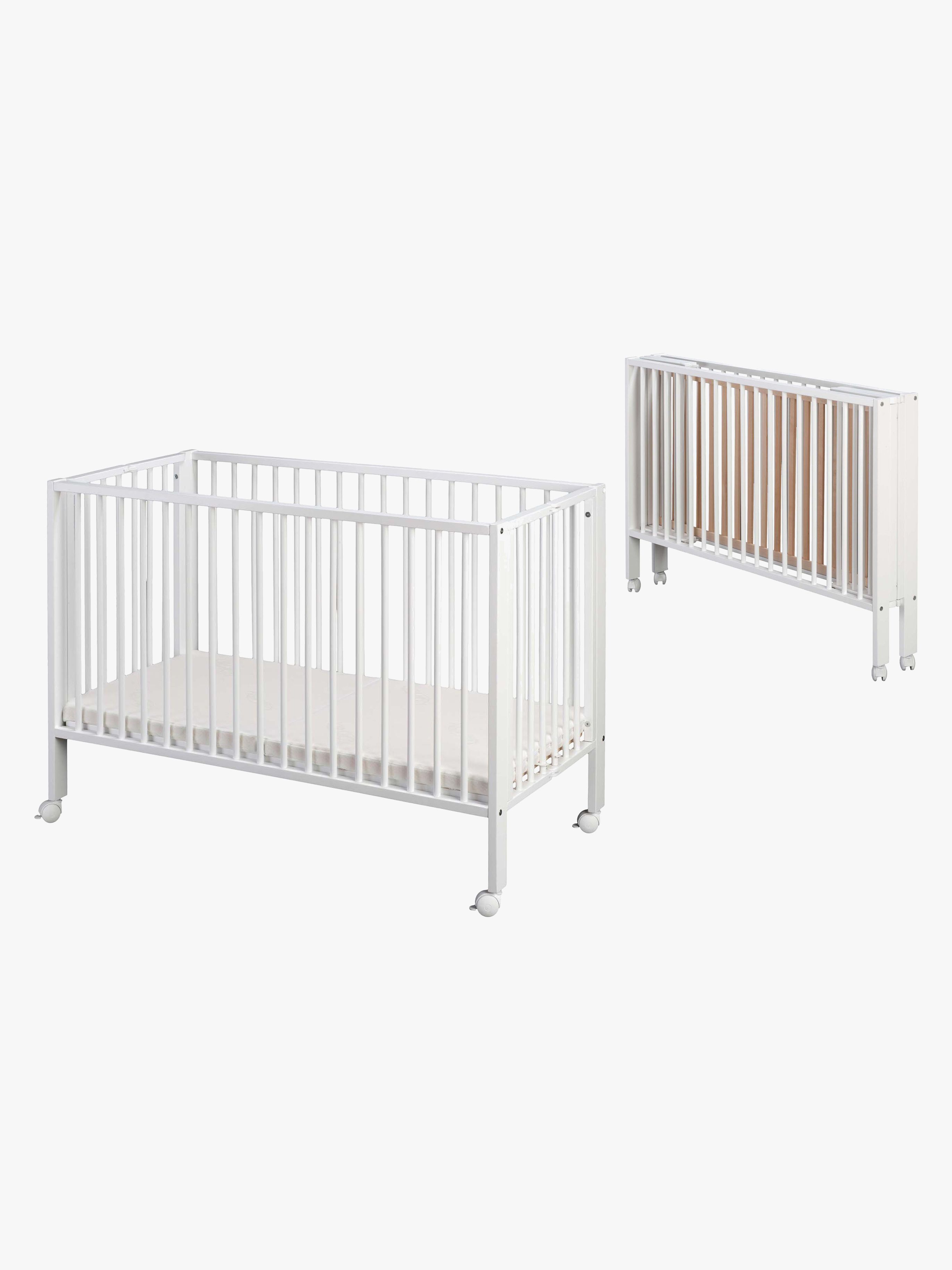Faltbar Babybett mit Matratze, Weiß