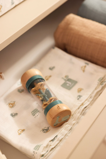 Jollein Rain Rattle On The Go Rassel Aus Holz, Blau