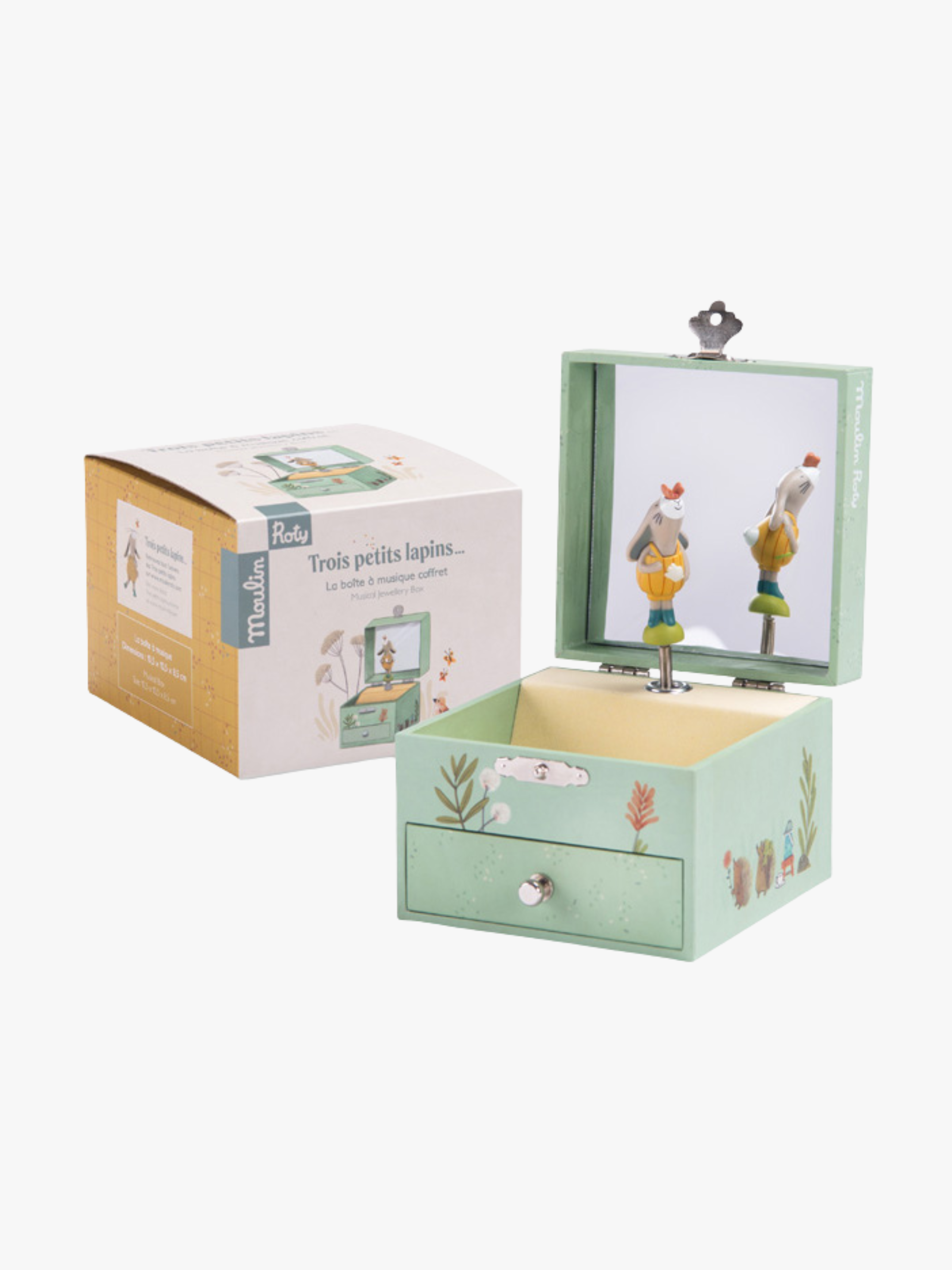 Moulin-Roty-Musik-Schmuckkästchen Trois Petits Lapins, Grün, Babyspielzeug